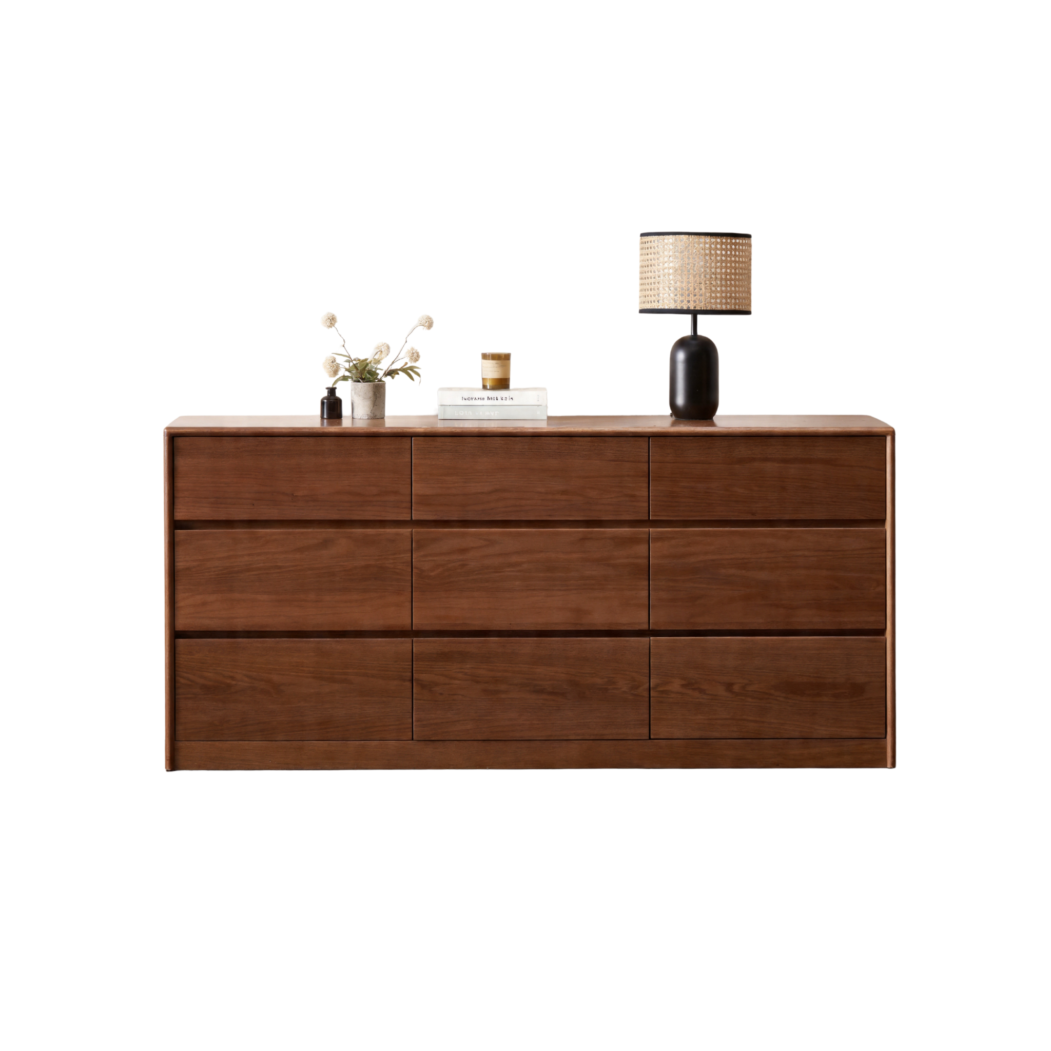 Solidwood Hemura Chest of 9 Drawers, Walnut Oak