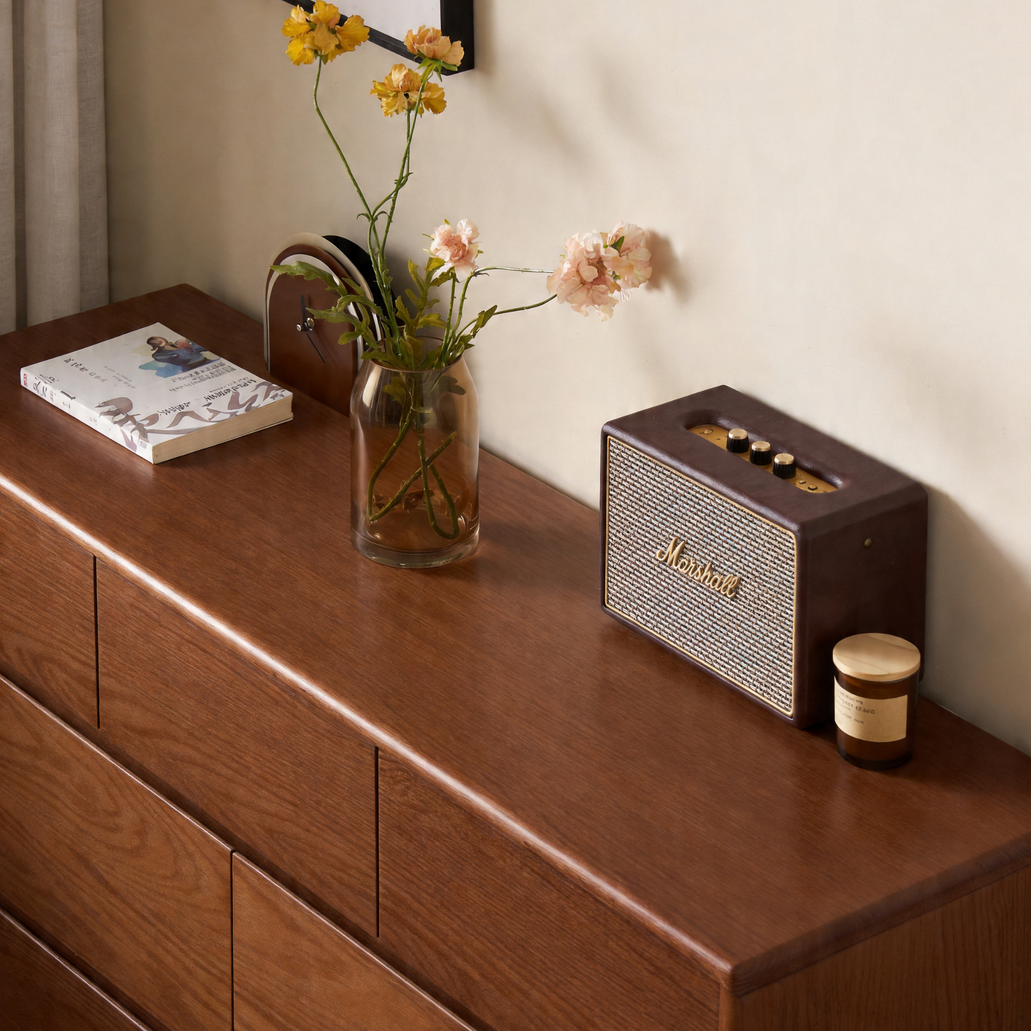 Solidwood Hemura Chest of 9 Drawers, Walnut Oak