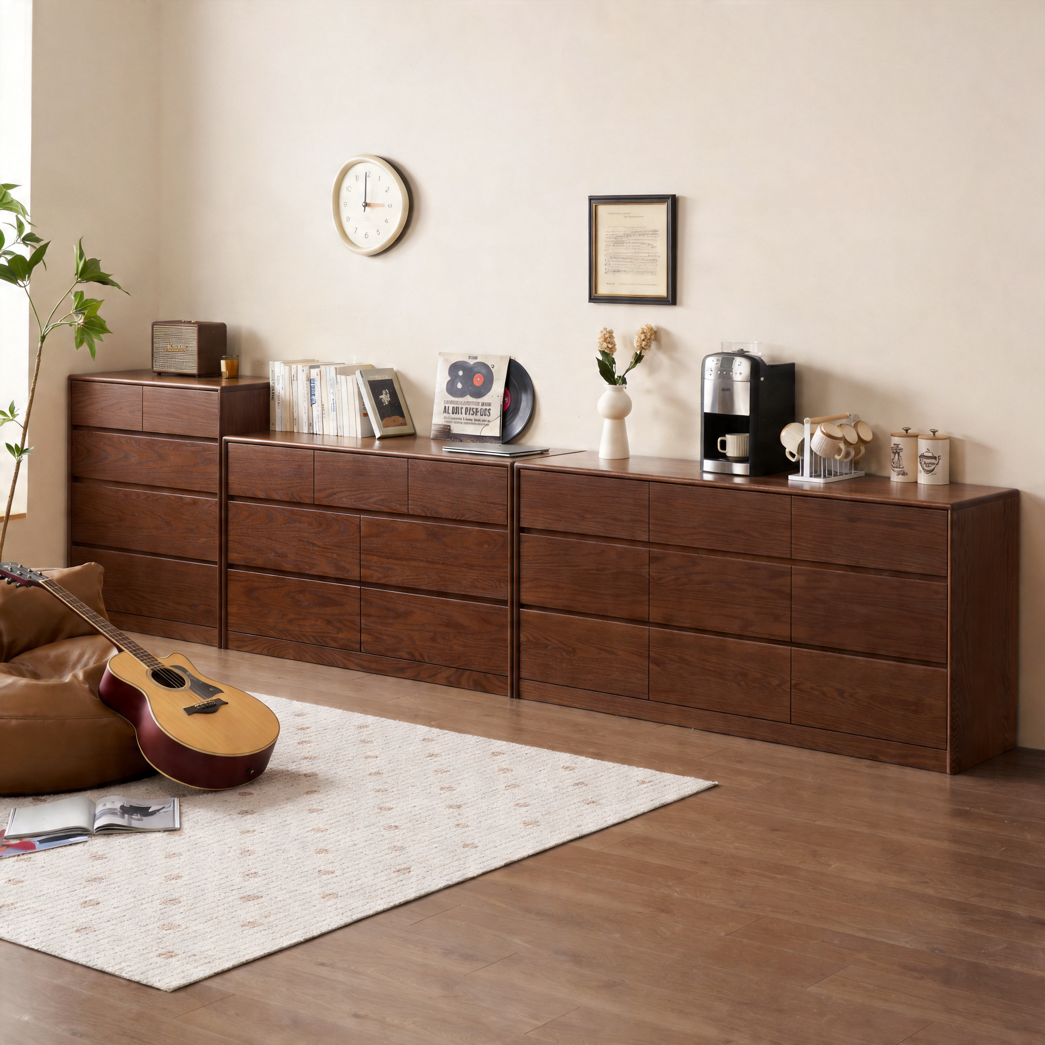Solidwood Hemura Chest of 9 Drawers, Walnut Oak