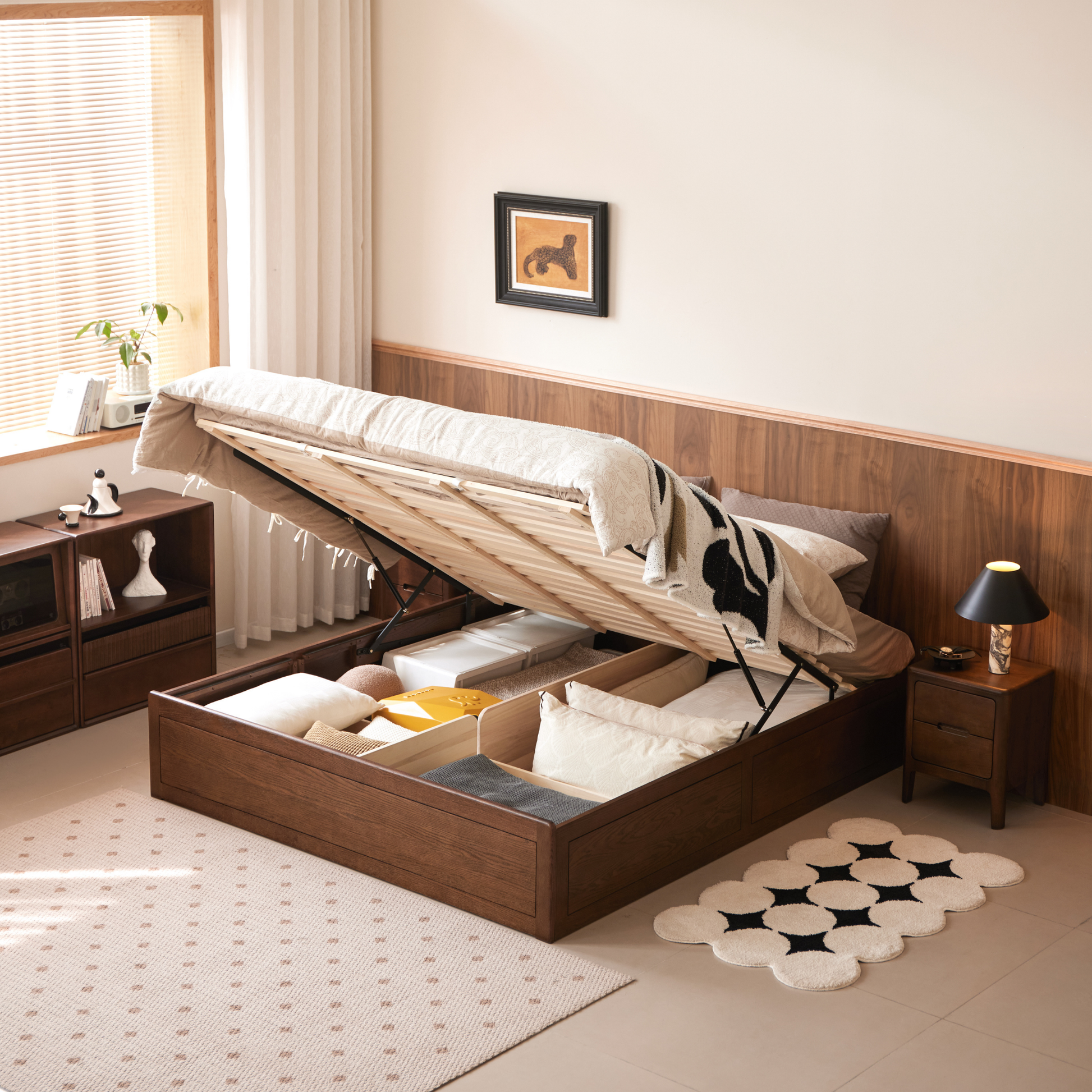 Solidwood Hemura Bed Frame, Walnut Oak