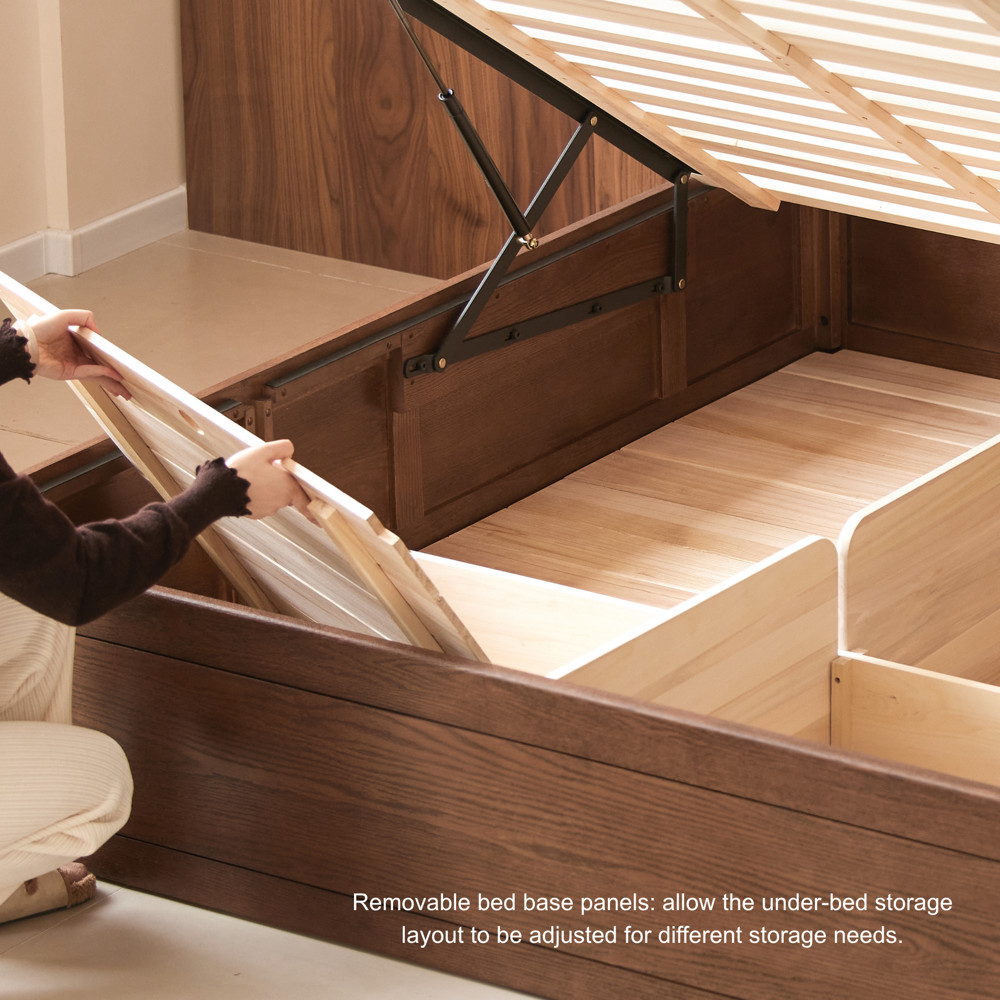 Solidwood Hemura Bed Frame, Walnut Oak