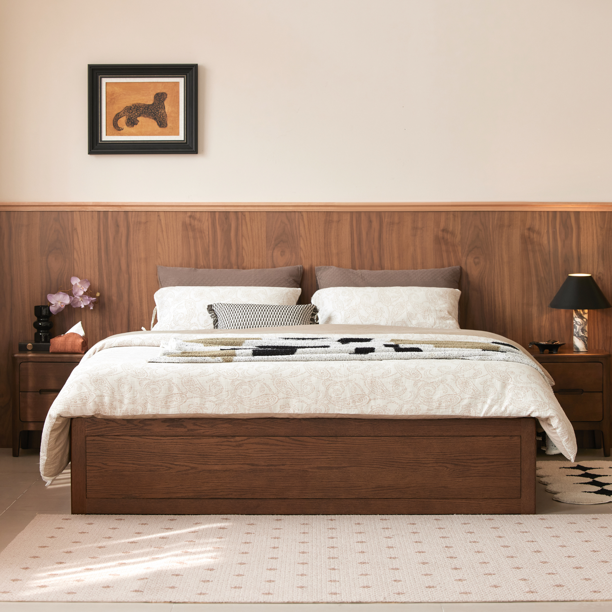 Solidwood Hemura Bed Frame, Walnut Oak