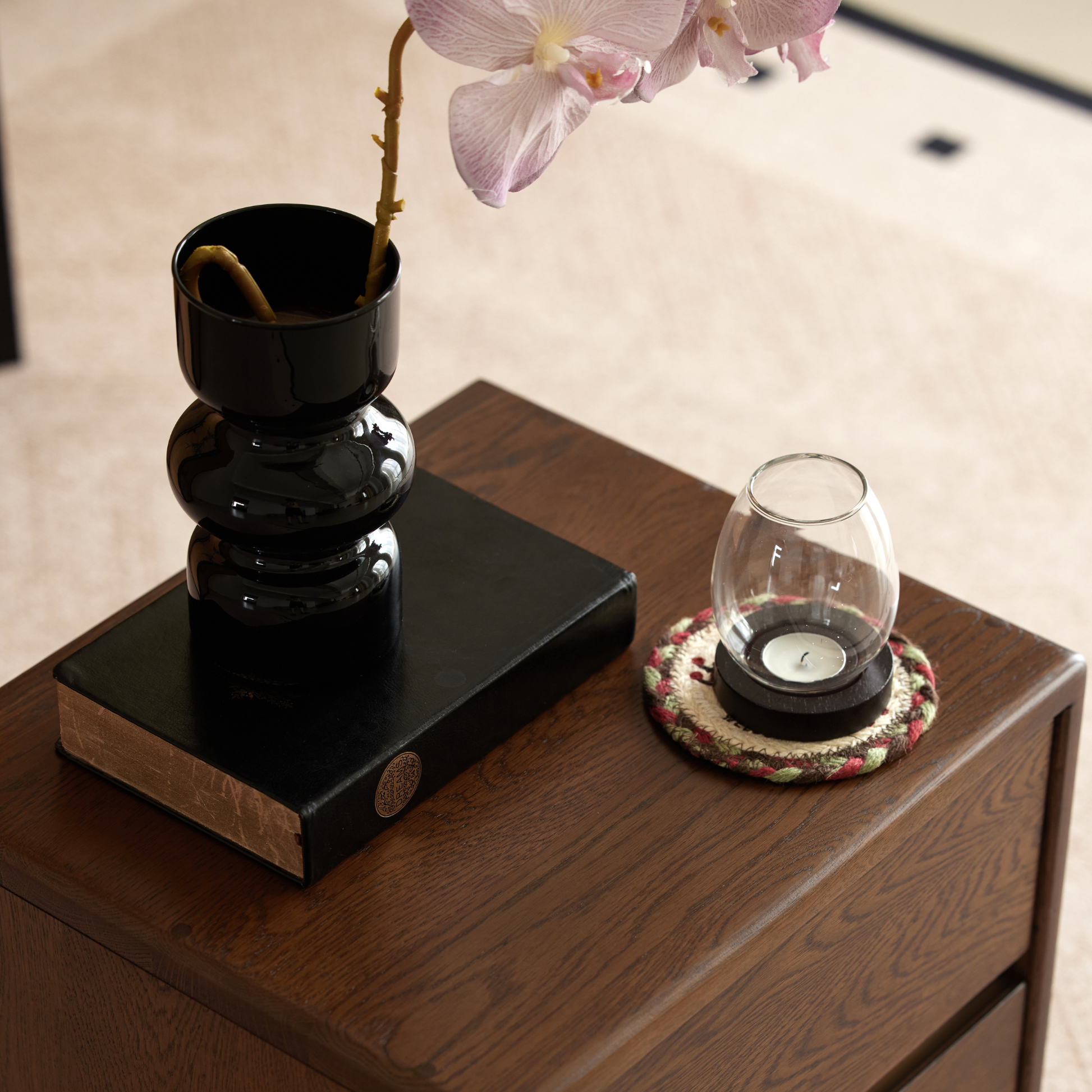 Solidwood Hemura 2-Drawer Bedside Table, Oak