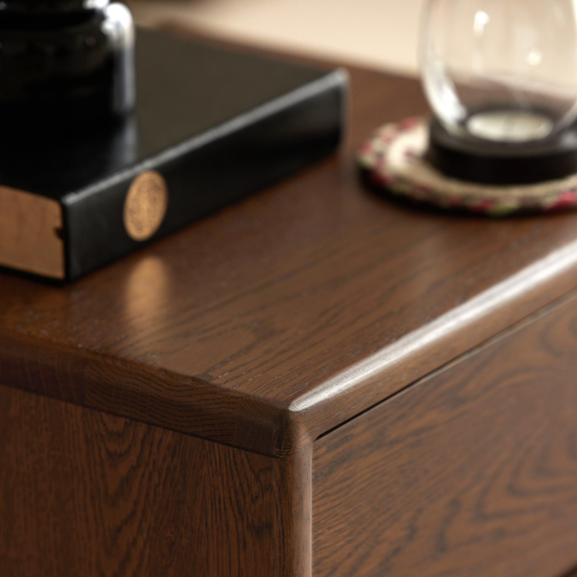 Solidwood Hemura 2-Drawer Bedside Table, Oak