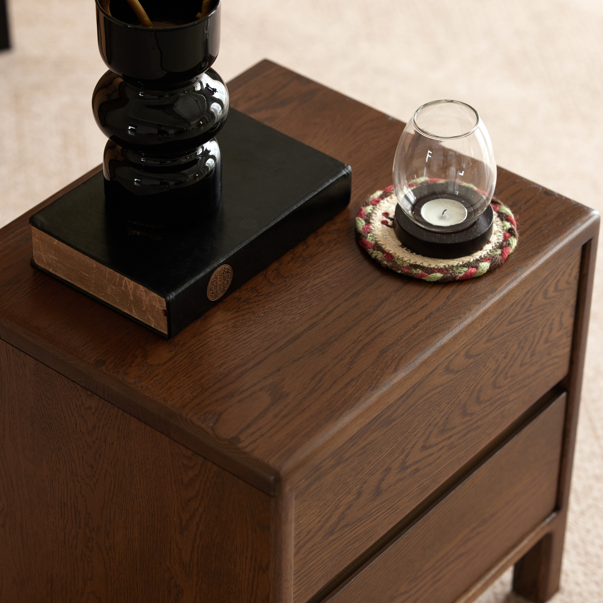 Solidwood Hemura 2-Drawer Bedside Table, Oak
