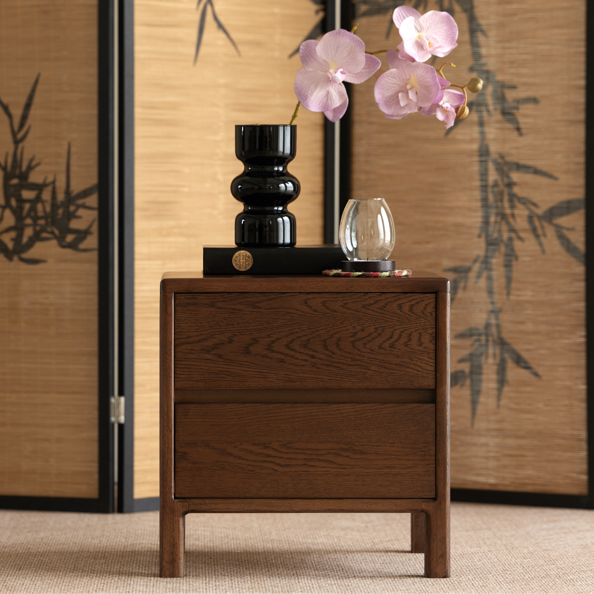 Solidwood Hemura 2-Drawer Bedside Table, Oak