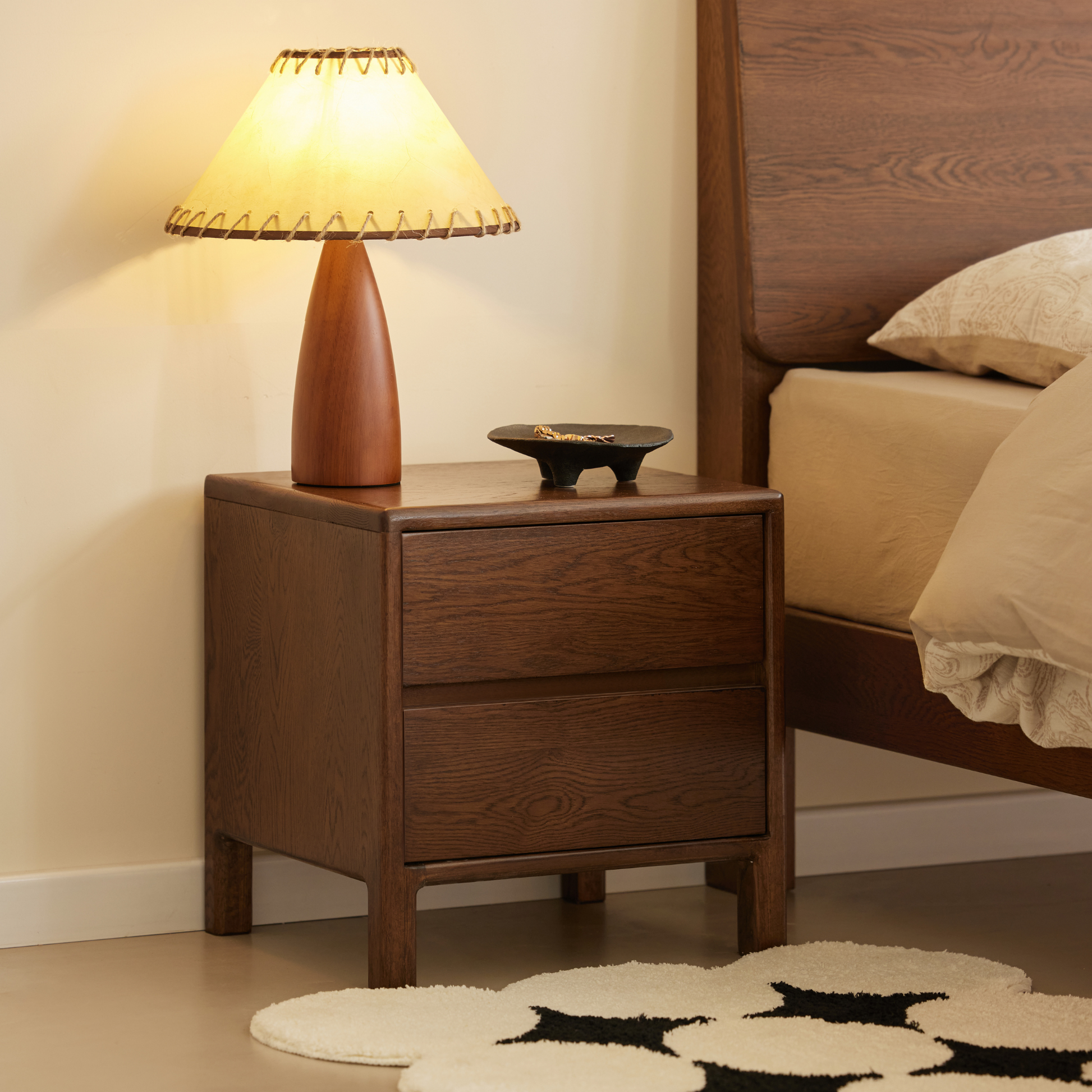 Solidwood Hemura 2-Drawer Bedside Table, Oak