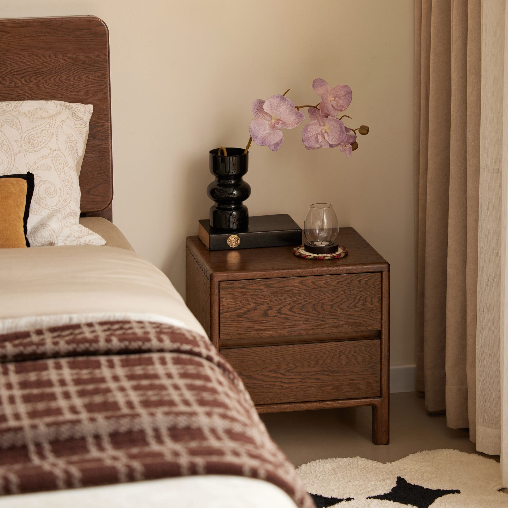 Solidwood Hemura 2-Drawer Bedside Table, Oak