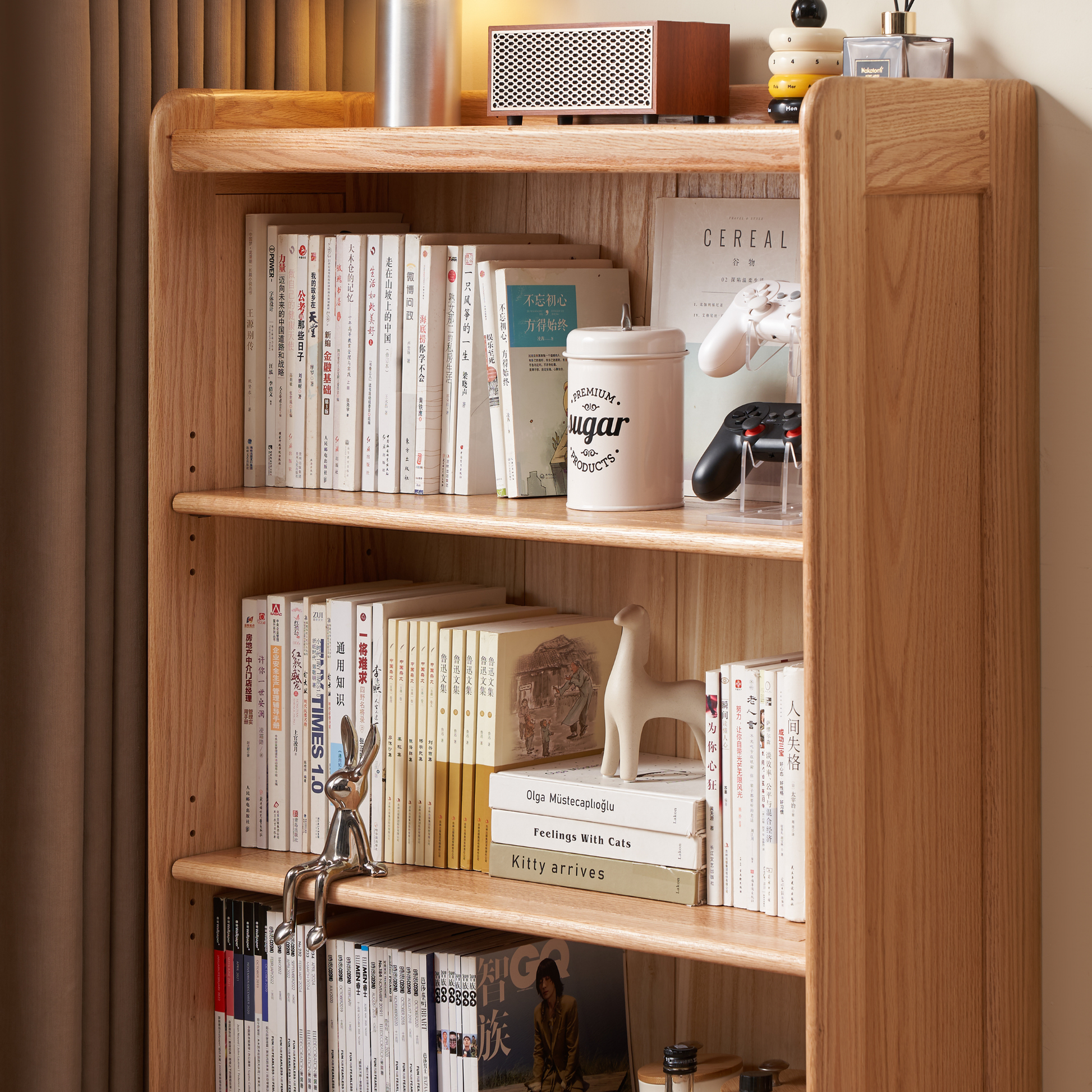 Solidwood Amber 3-Tier Bookcase with Adjustable Shelves, Oak