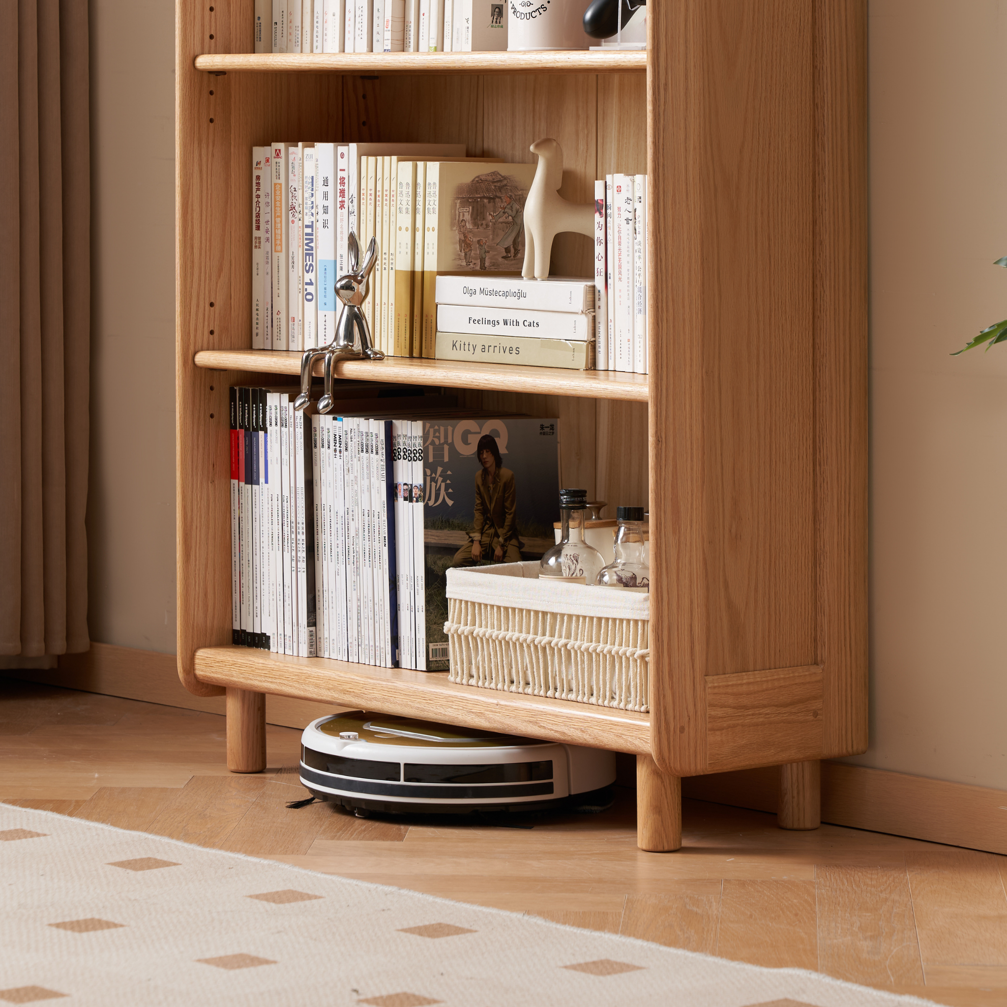 Solidwood Amber 3-Tier Bookcase with Adjustable Shelves, Oak