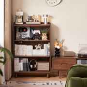 Solidwood Amber Adjustable 3-Tier Bookcase with Adjustable Shelves, Walnut Oak