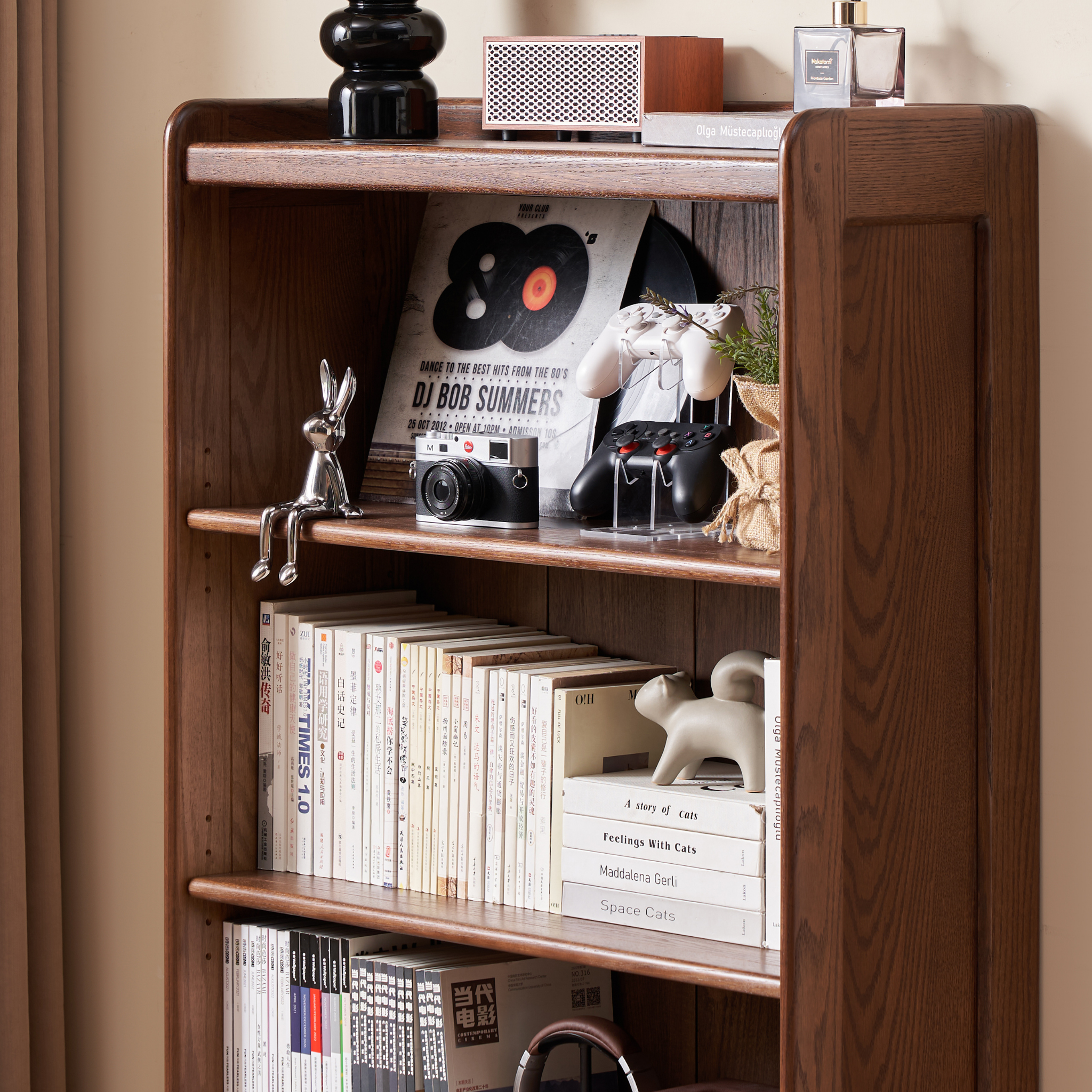 Solidwood Amber Adjustable 3-Tier Bookcase with Adjustable Shelves, Walnut Oak