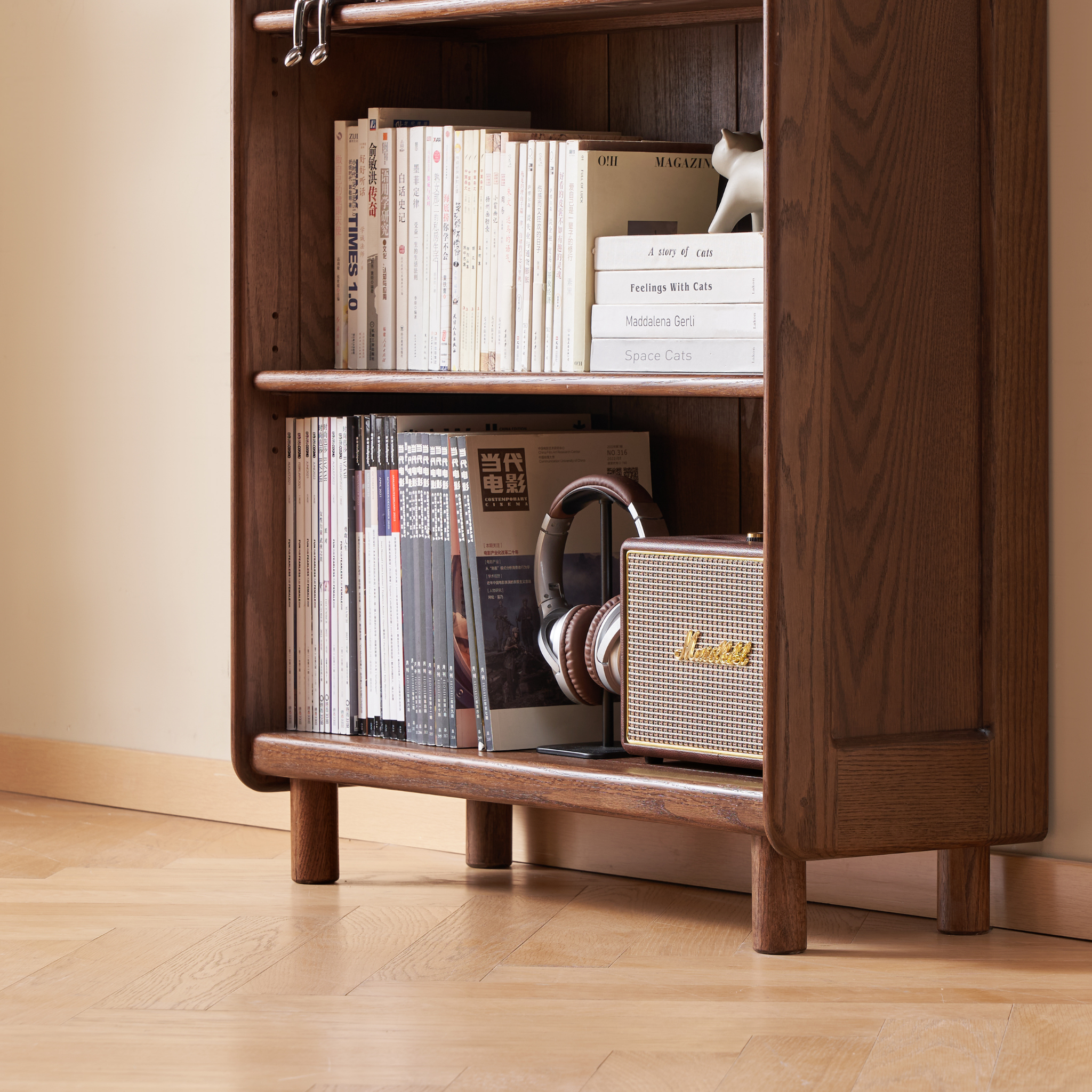 Solidwood Amber Adjustable 3-Tier Bookcase with Adjustable Shelves, Walnut Oak