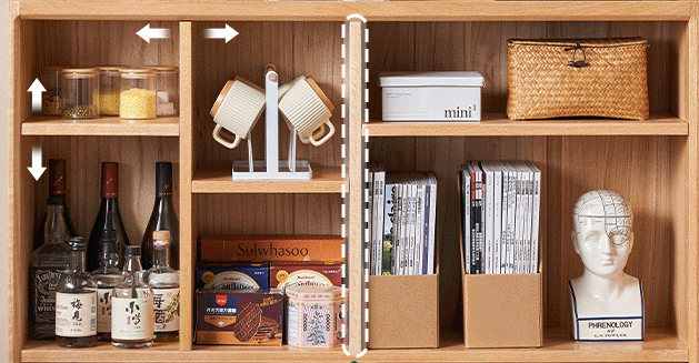 Solidwood Amber 4-Cube Bookcase with Adjustable Shelves, Oak