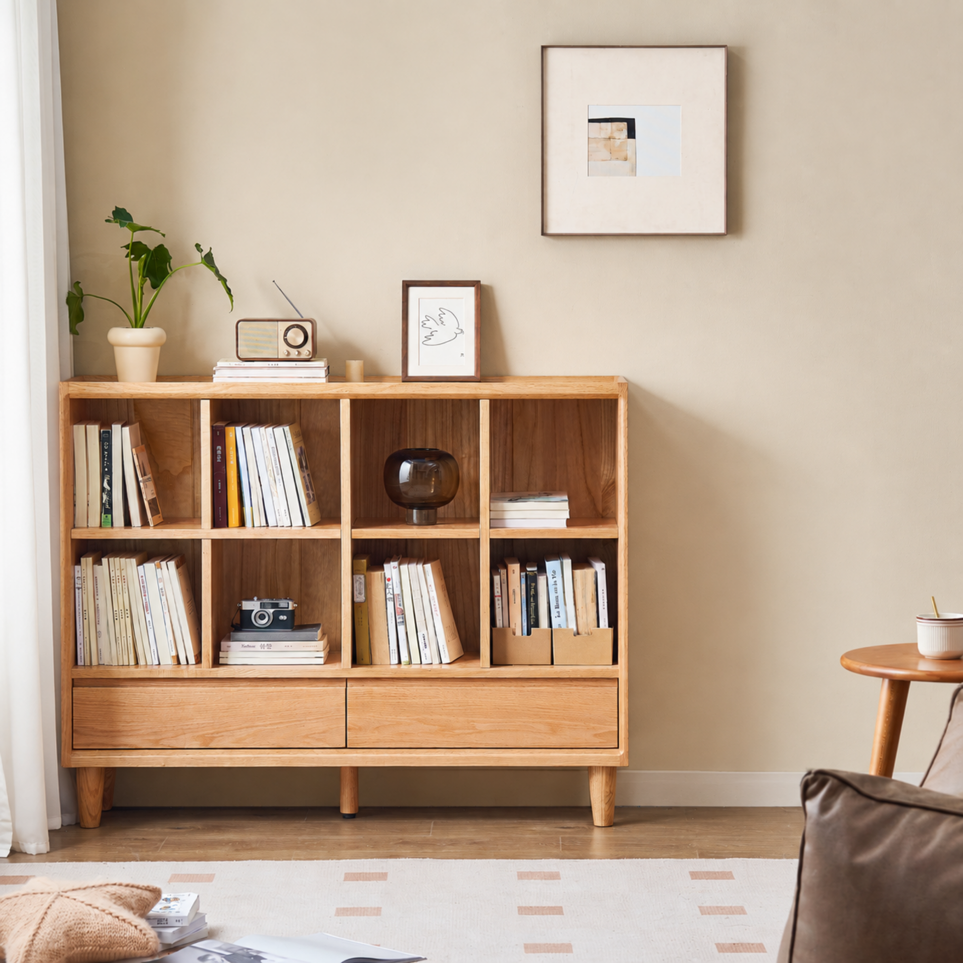 Solidwood Amber 8-Cube Bookcase with Adjustable Shelves, Oak