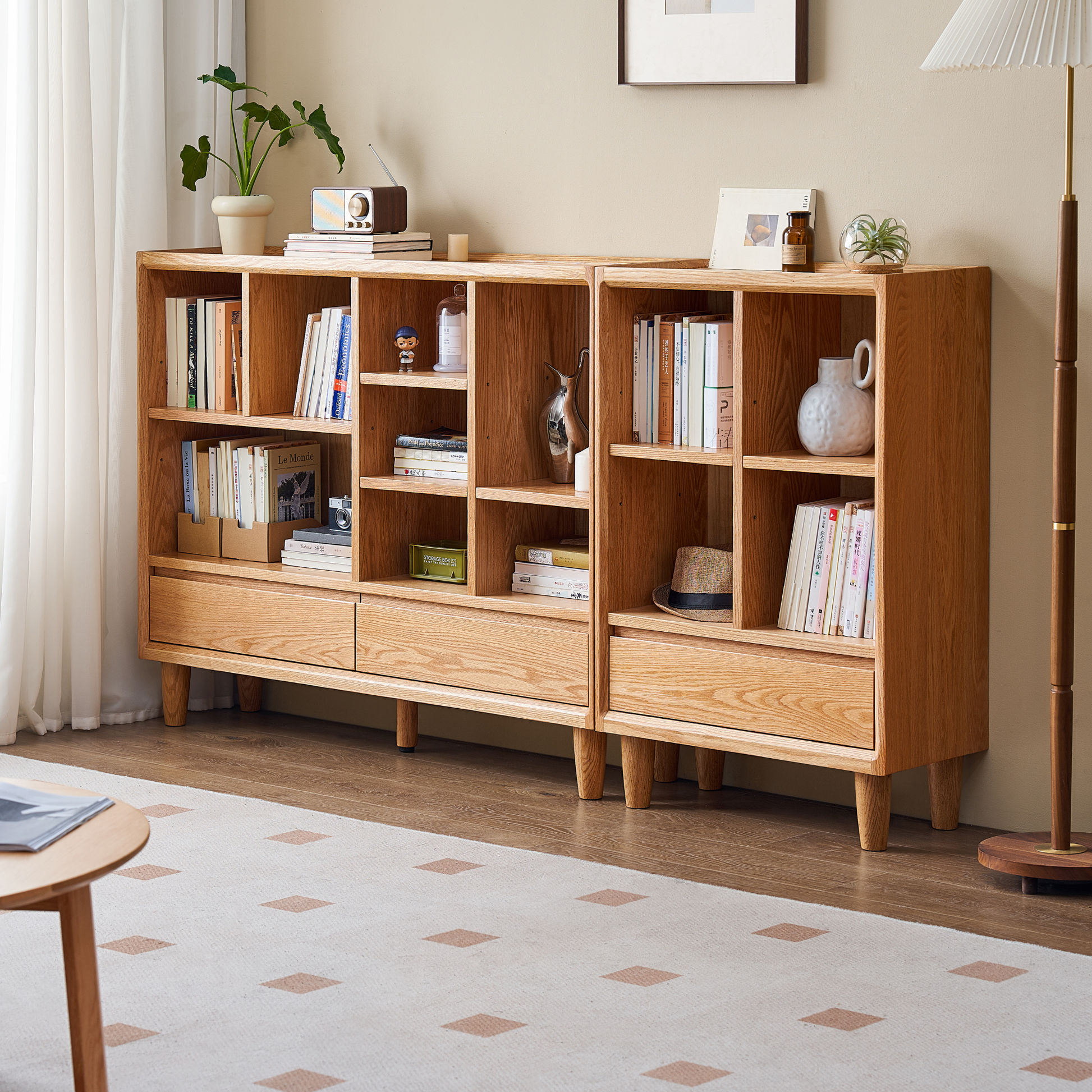 Solidwood Amber 8-Cube Bookcase with Adjustable Shelves, Oak