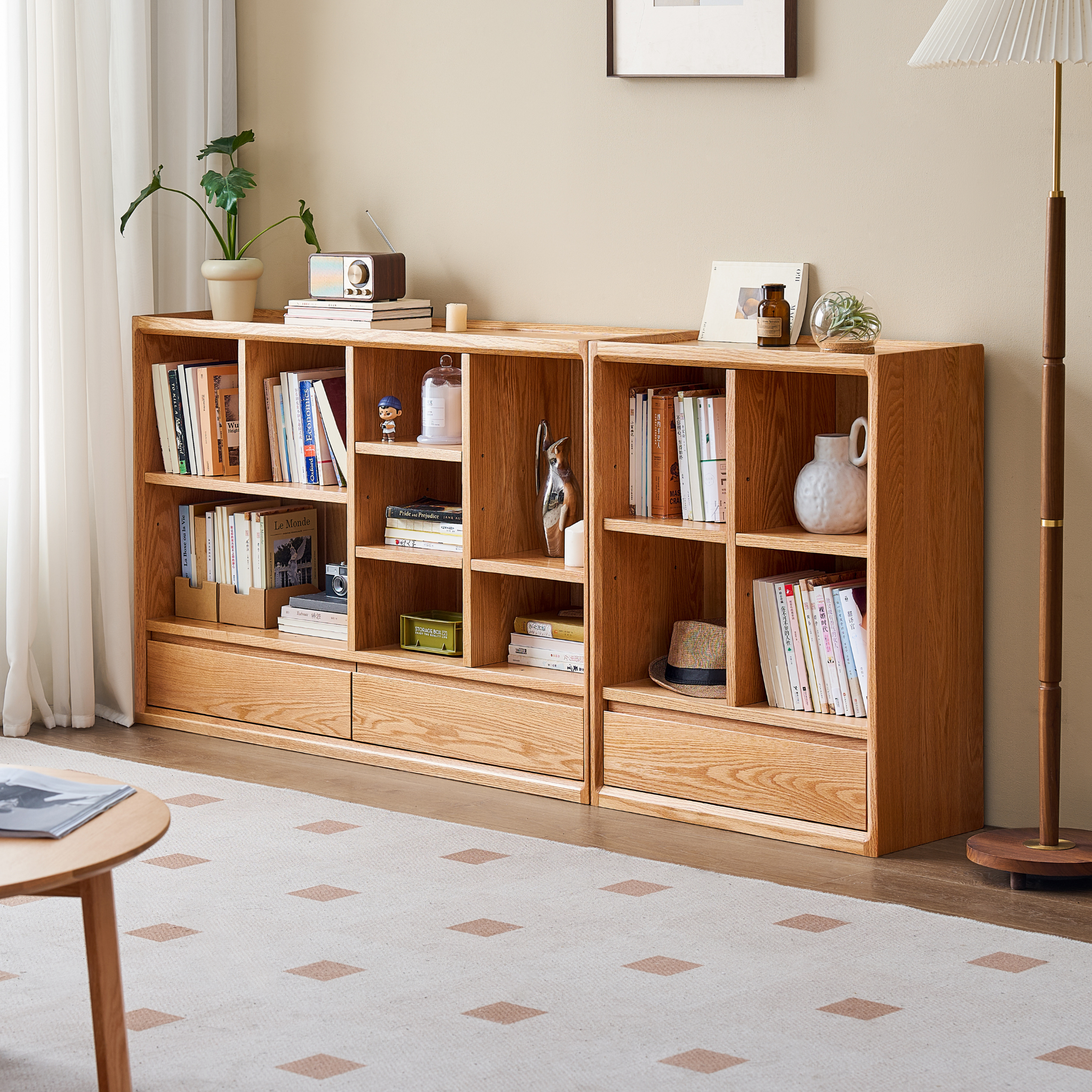 Solidwood Amber 8-Cube Bookcase with Adjustable Shelves, Oak