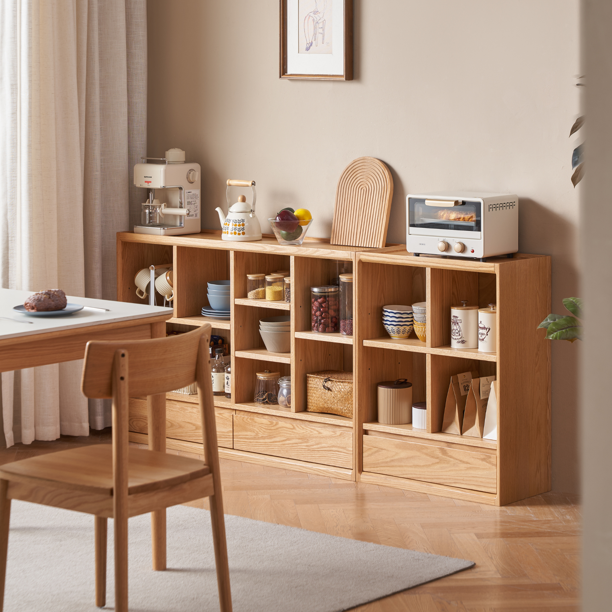 Solidwood Amber 8-Cube Bookcase with Adjustable Shelves, Oak