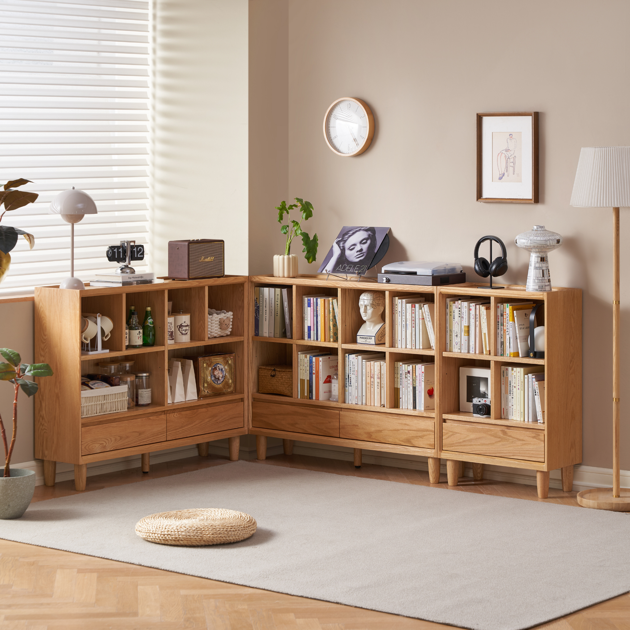 Solidwood Amber 8-Cube Bookcase with Adjustable Shelves, Oak