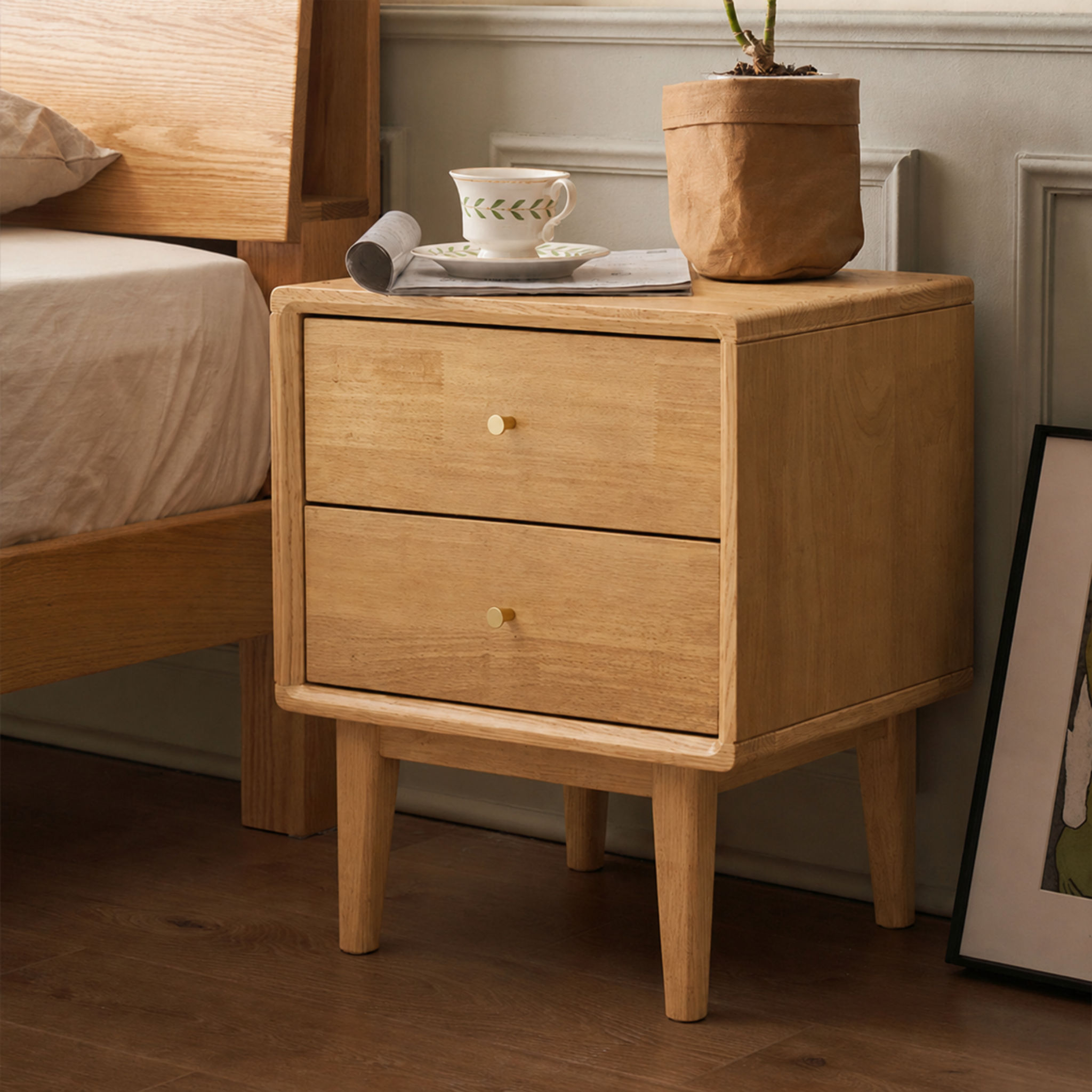Solidwood Dona Bedside Table, Natural Wood