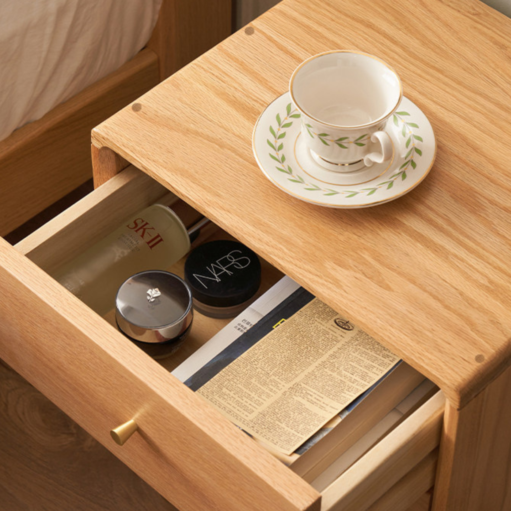 Solidwood Dona Bedside Table, Natural Wood