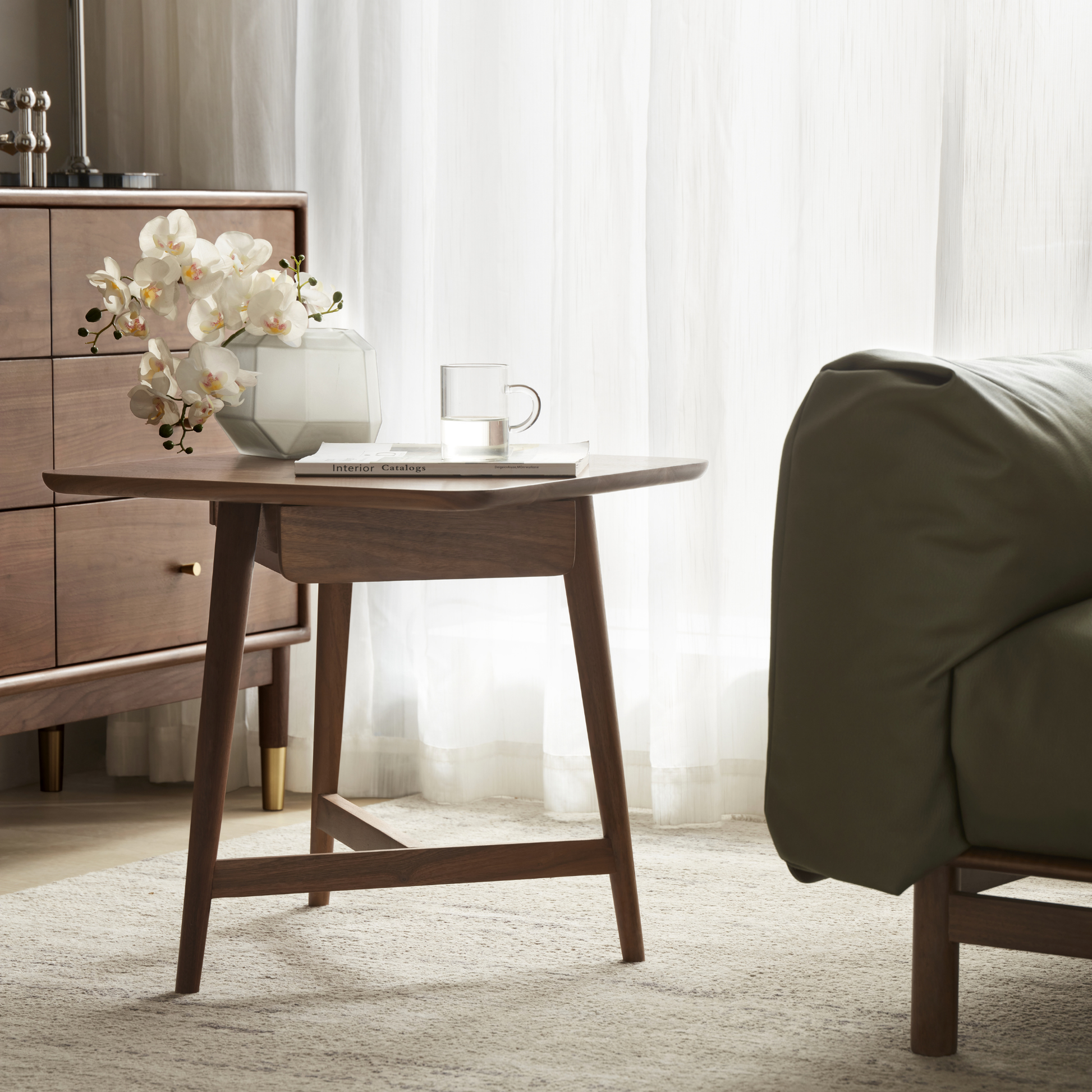 Solidwood Luxembourg Side Table with Drawer, Walnut