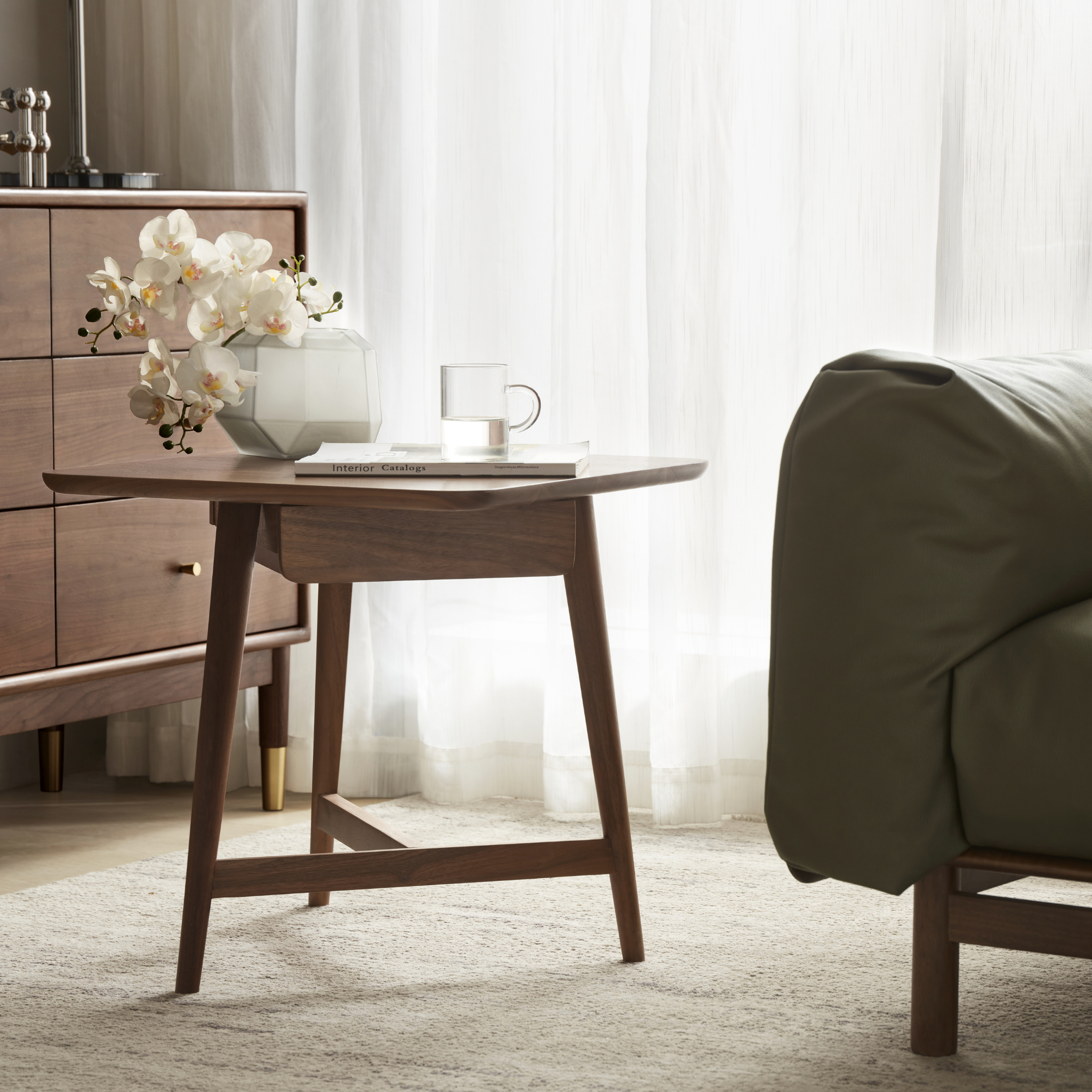 Solidwood Luxembourg Side Table with Drawer, Walnut
