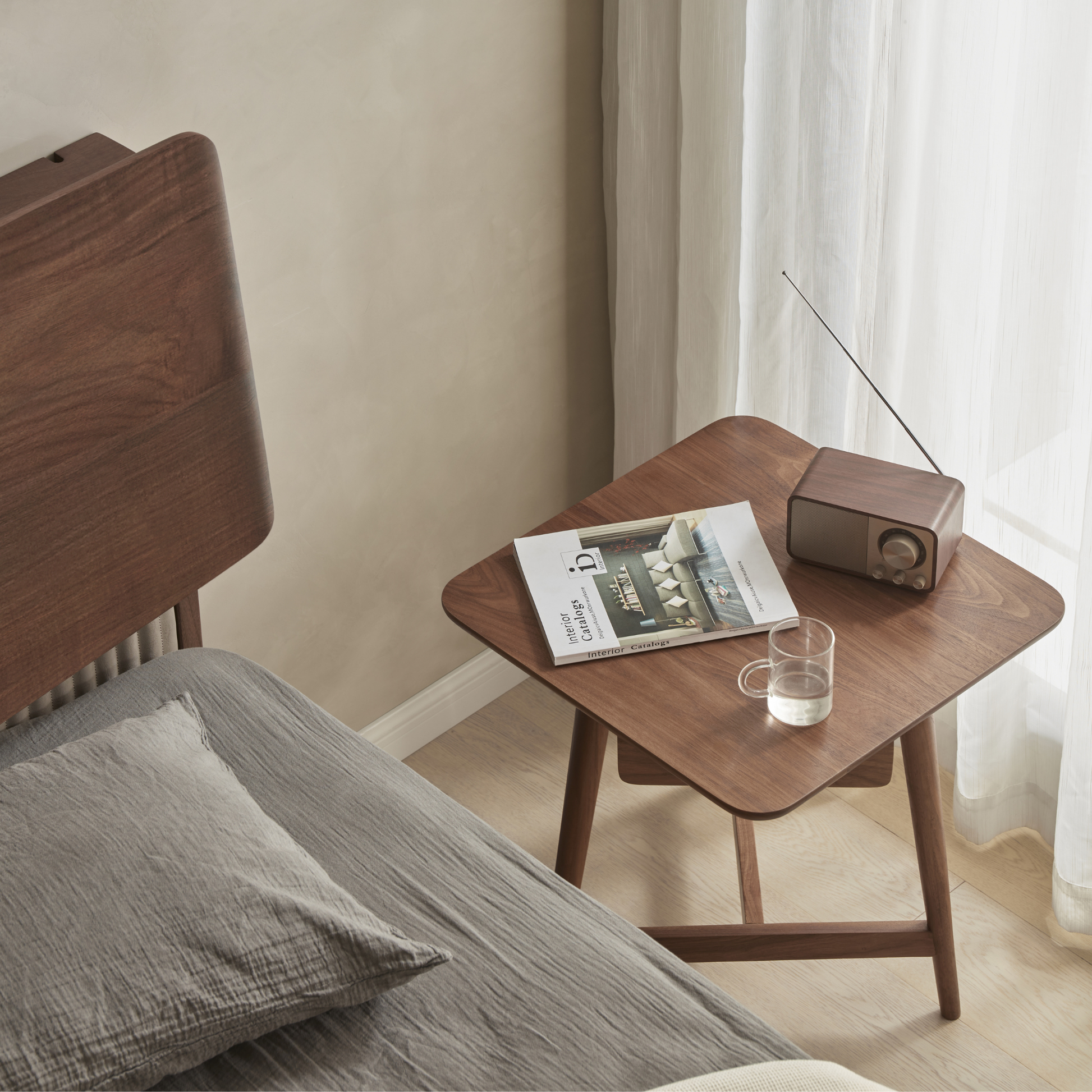 Solidwood Luxembourg Side Table with Drawer, Walnut