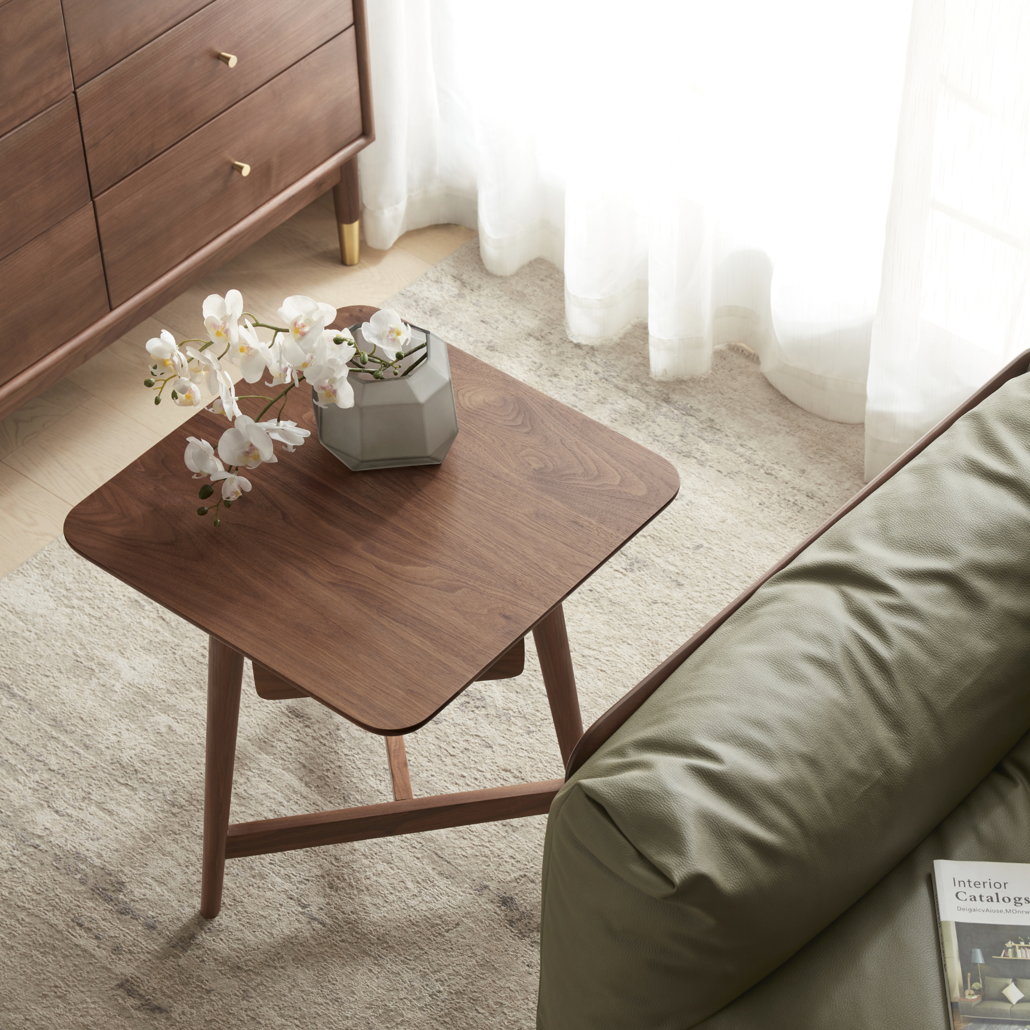 Solidwood Luxembourg Side Table with Drawer, Walnut