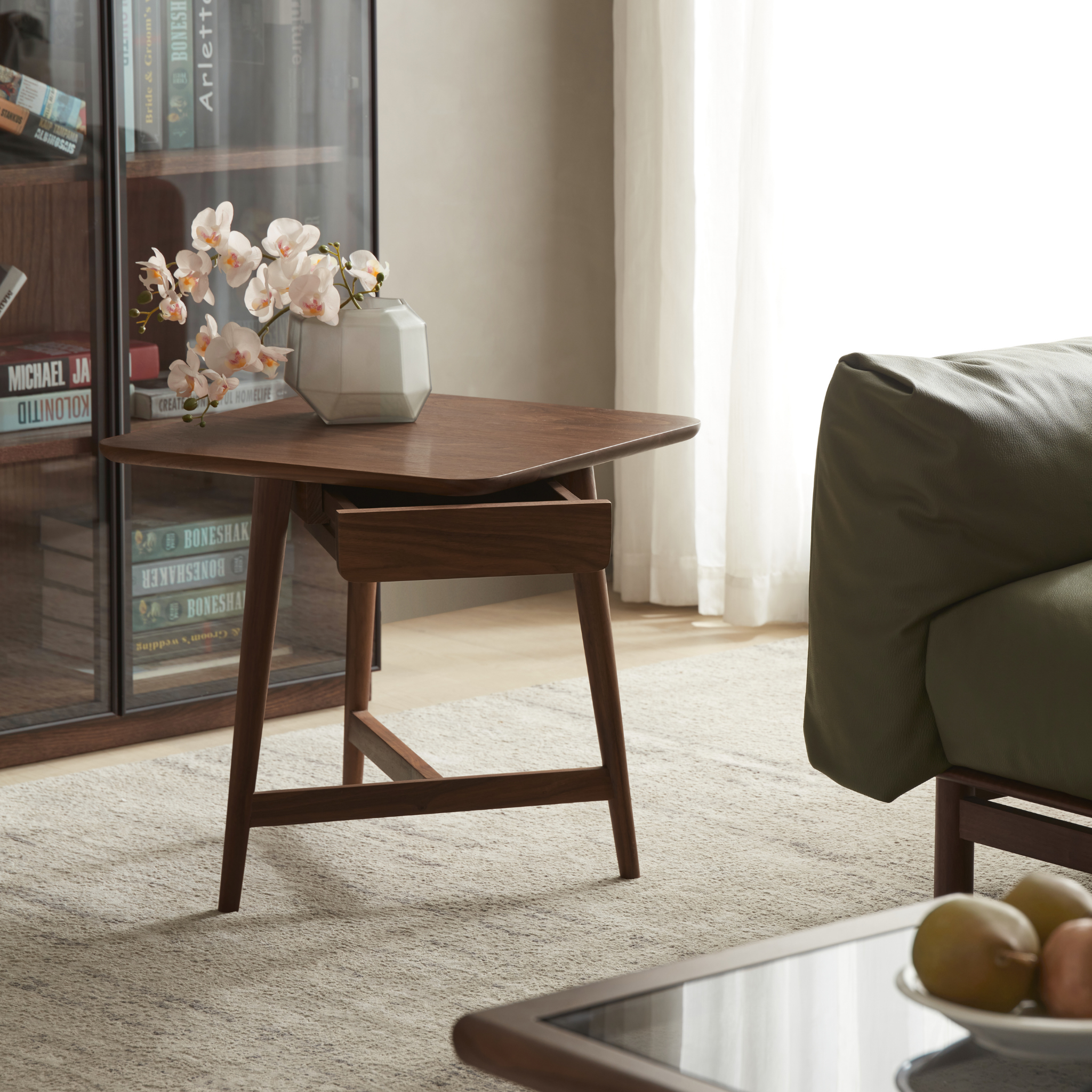 Solidwood Luxembourg Side Table with Drawer, Walnut