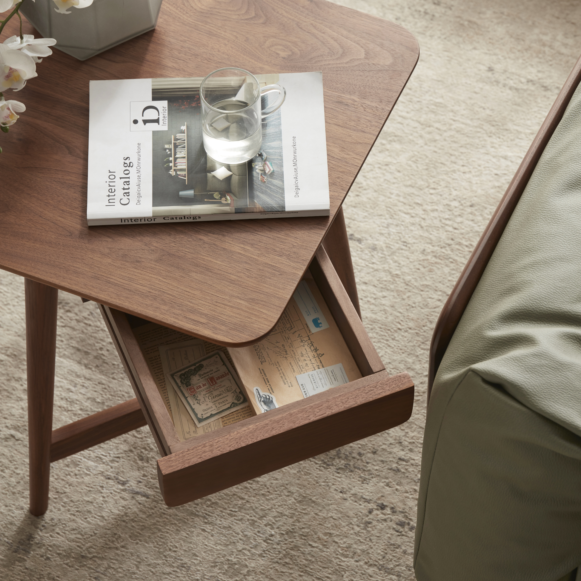 Solidwood Luxembourg Side Table with Drawer, Walnut