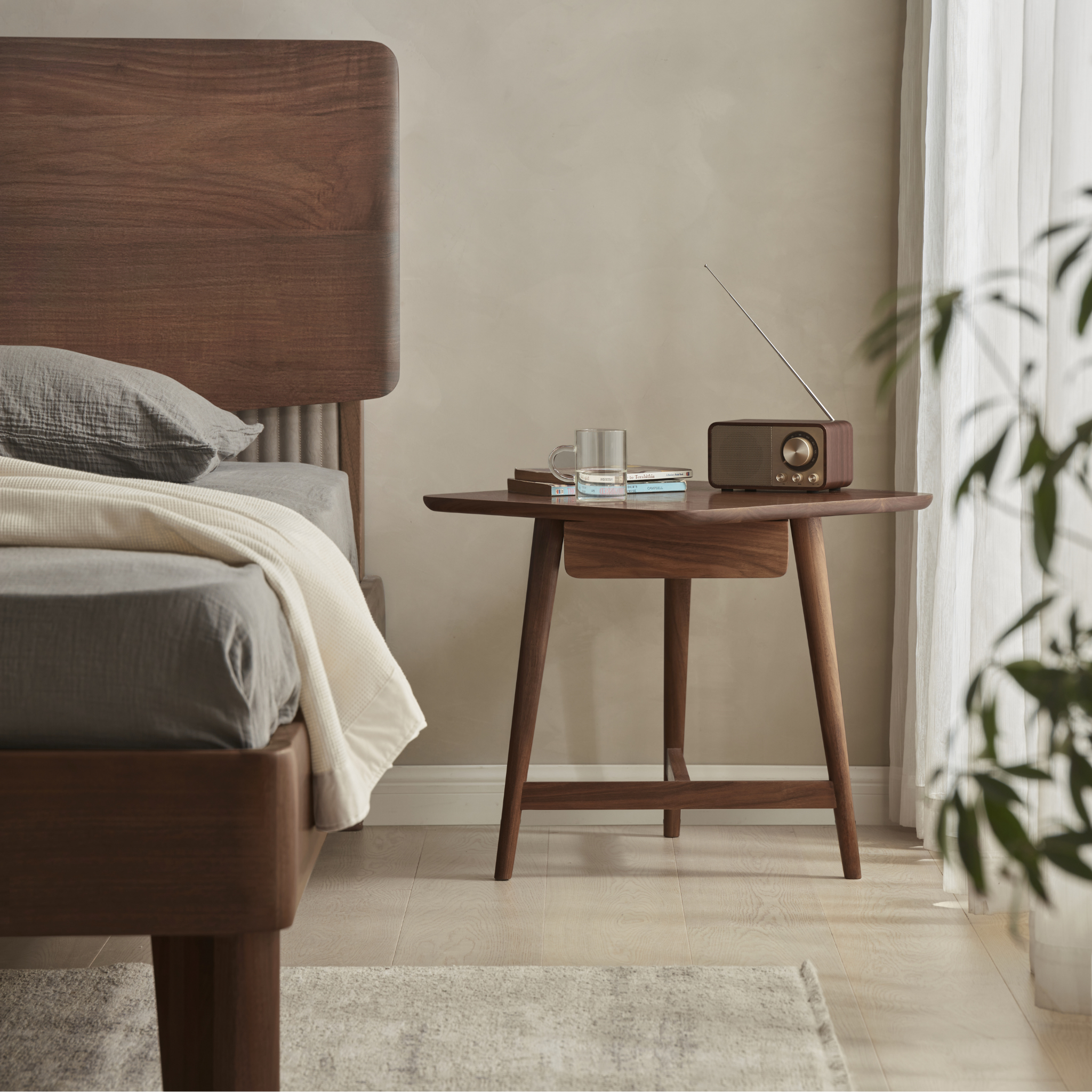 Solidwood Luxembourg Side Table with Drawer, Walnut
