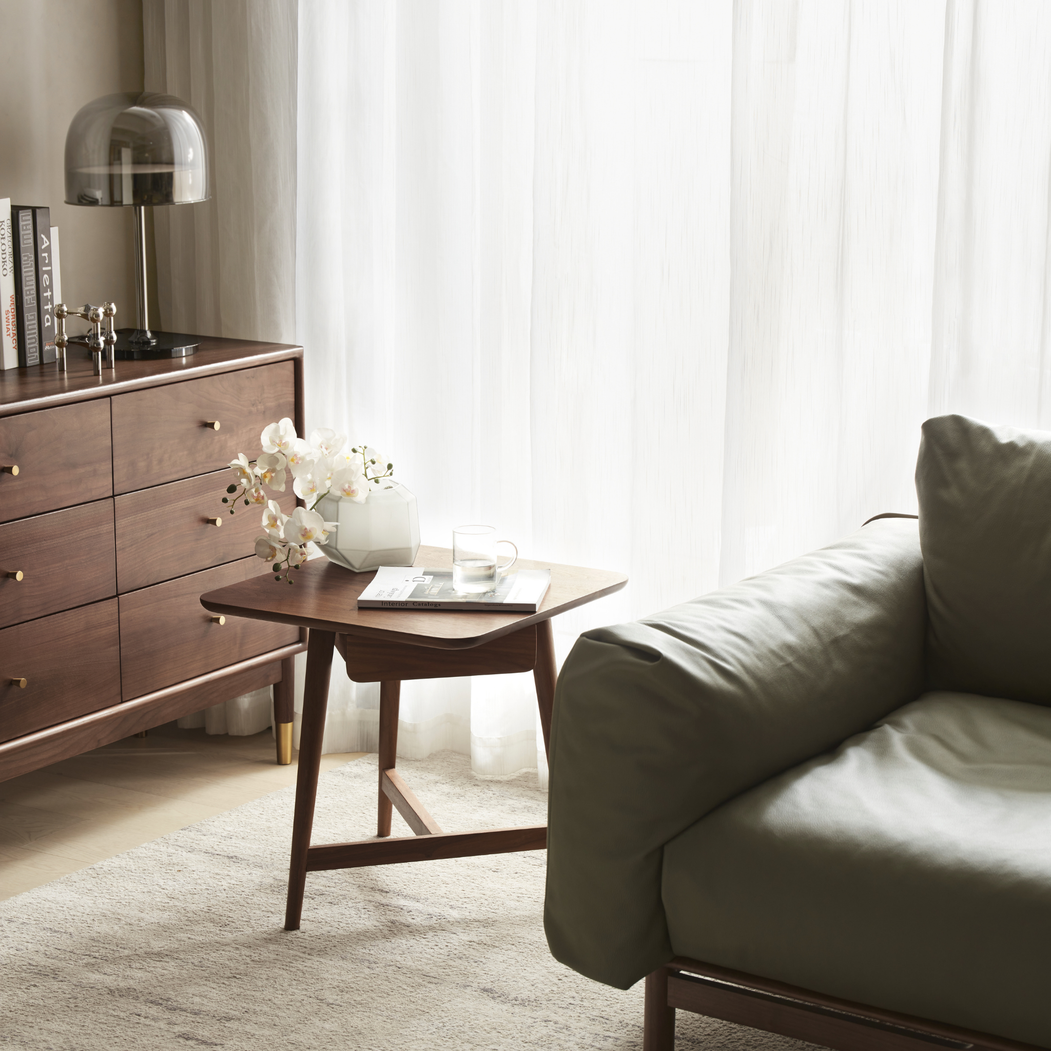 Solidwood Luxembourg Side Table with Drawer, Walnut