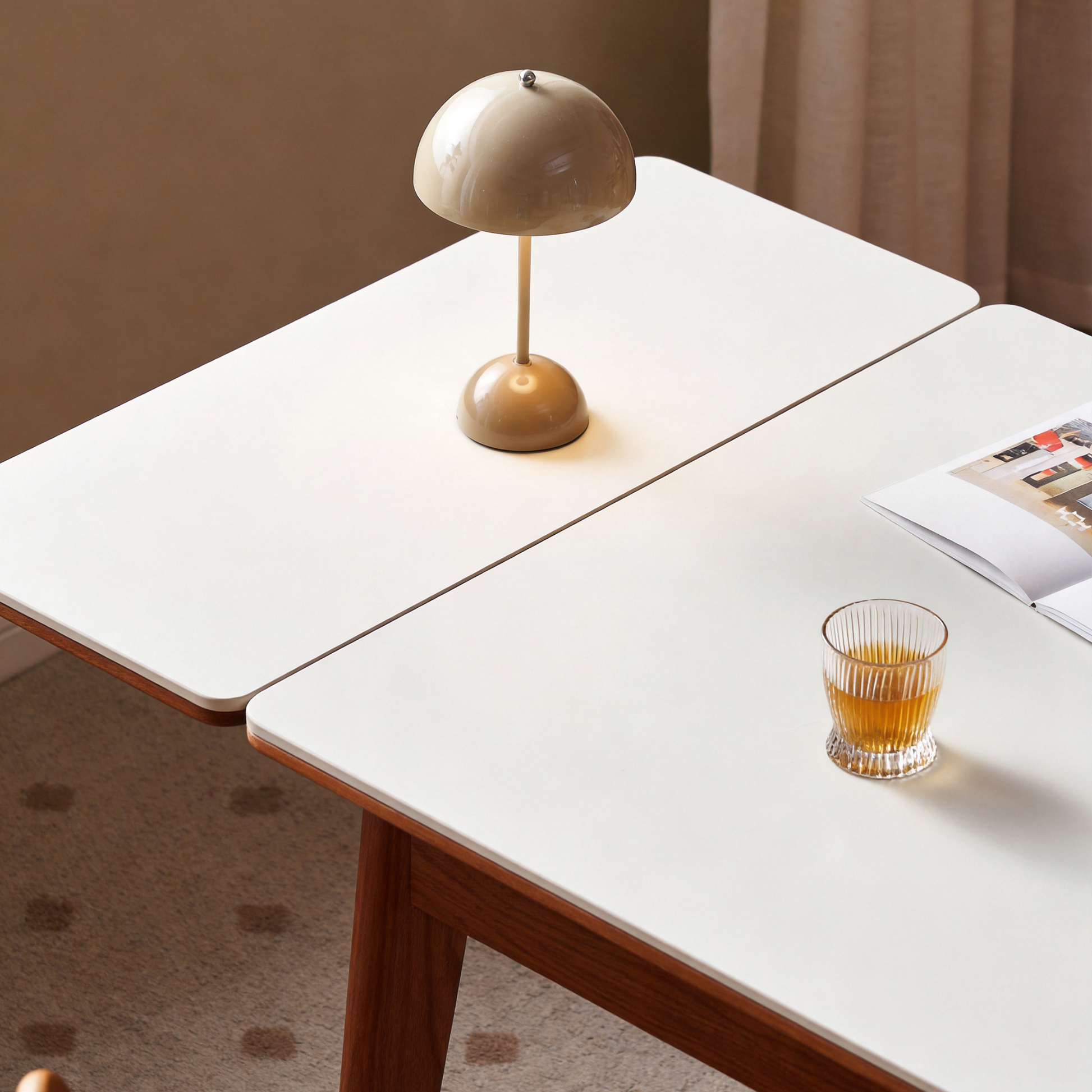 Solidwood Amber Extendable Dining Table with Sintered Stone Top, Oak, White & Dark Wood