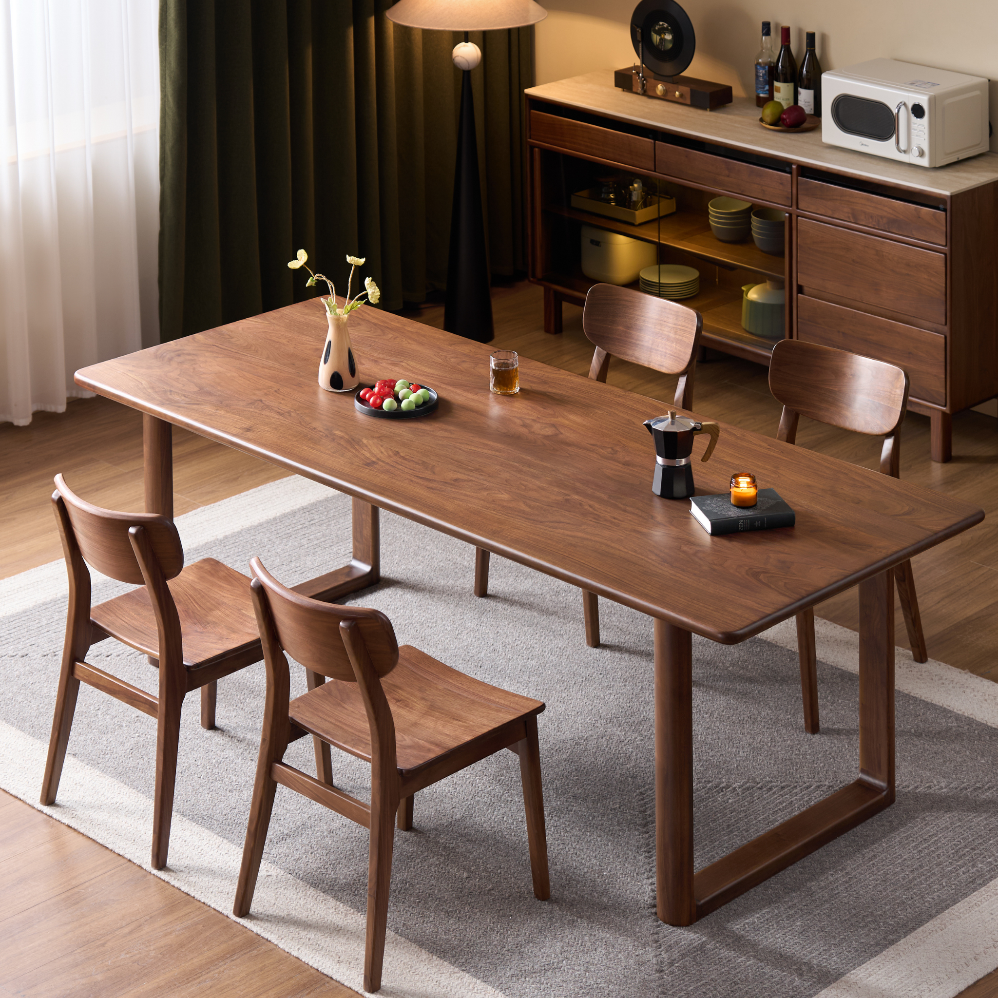 Solidwood Kaman Dining Table, American Black Walnut, Dark Wood