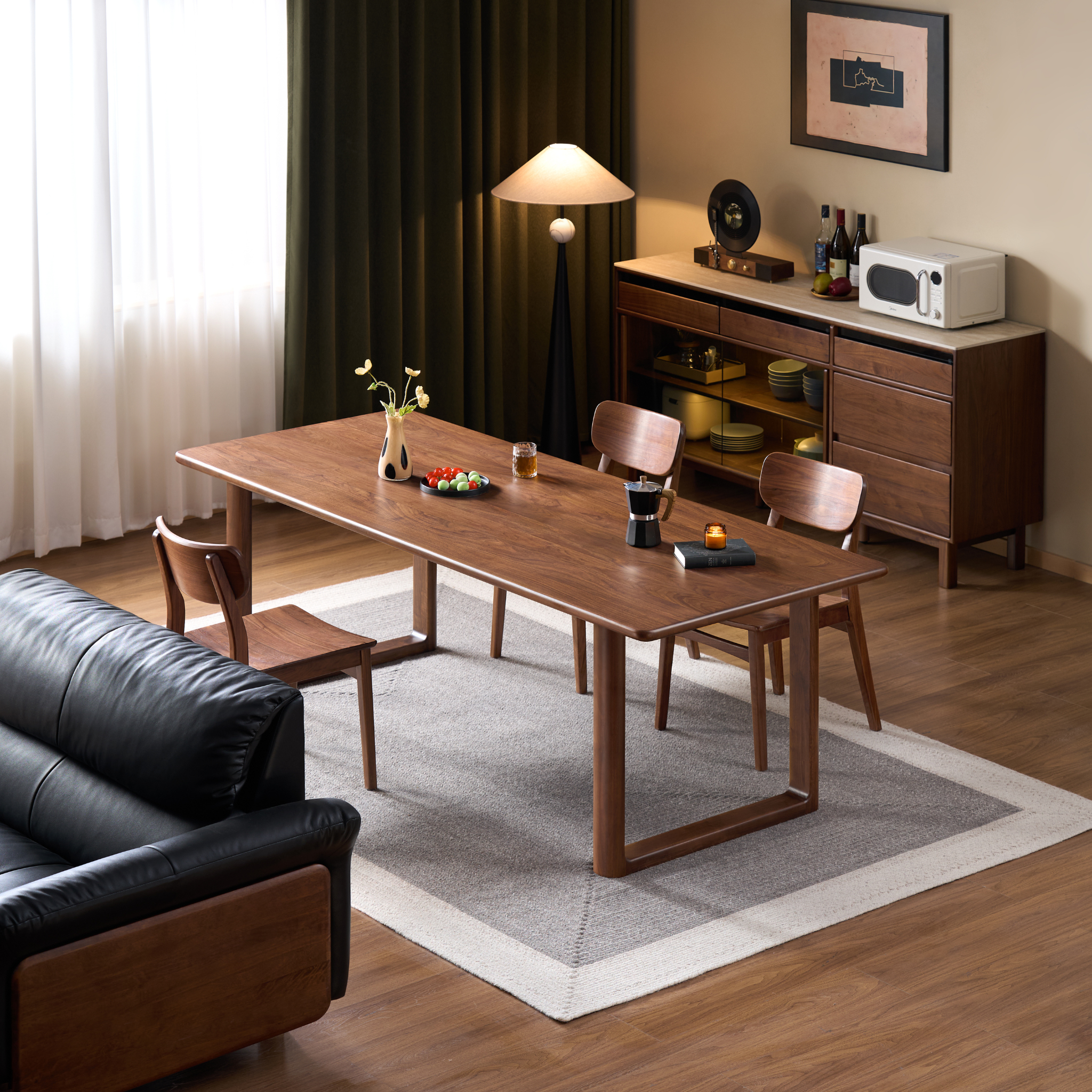 Solidwood Kaman Dining Table, American Black Walnut, Dark Wood