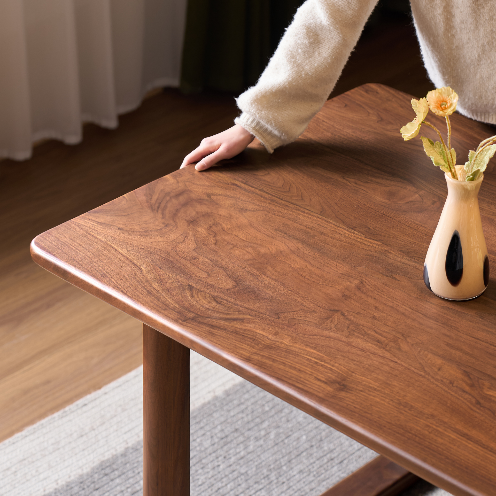 Solidwood Kaman Dining Table, American Black Walnut, Dark Wood