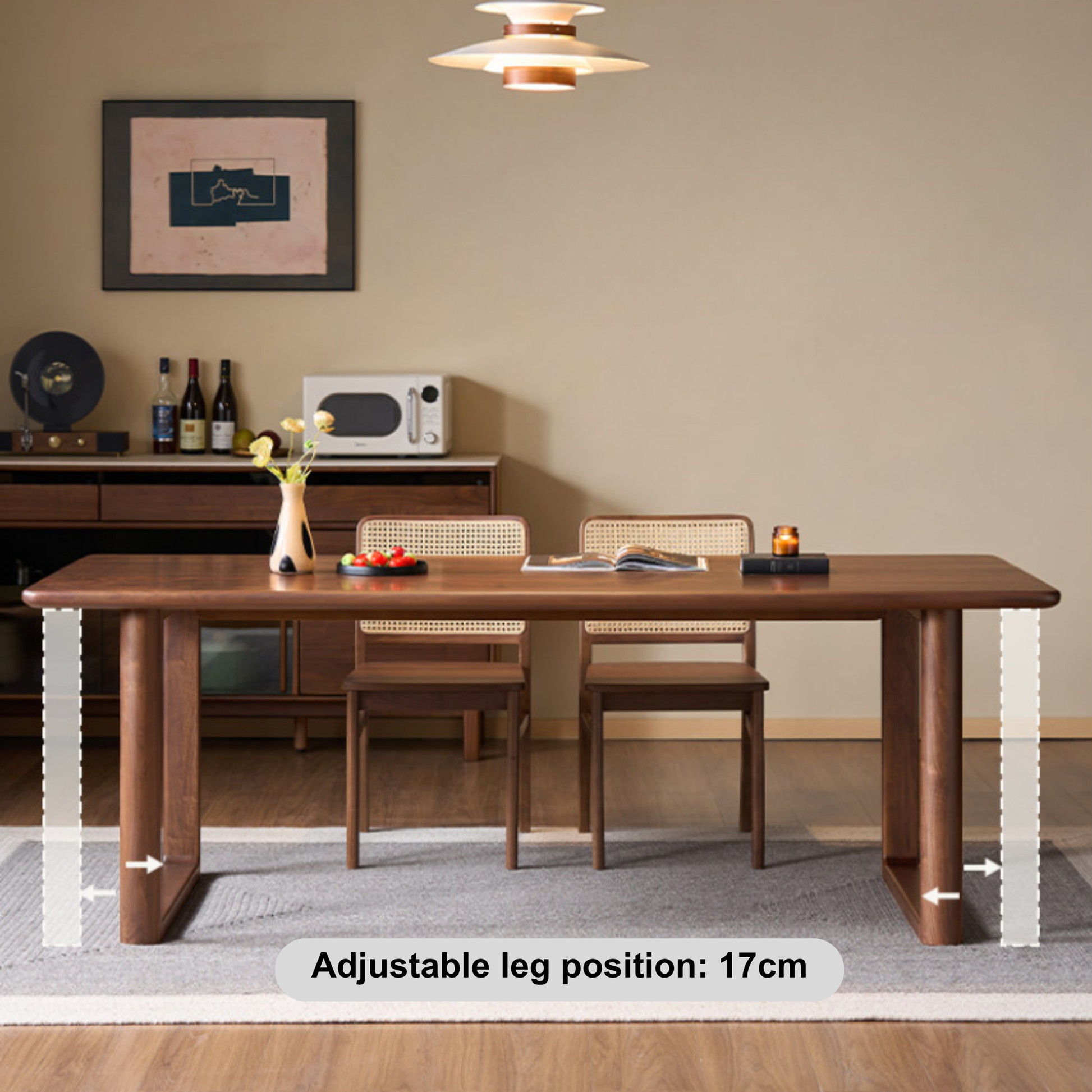 Solidwood Kaman Dining Table, American Black Walnut, Dark Wood