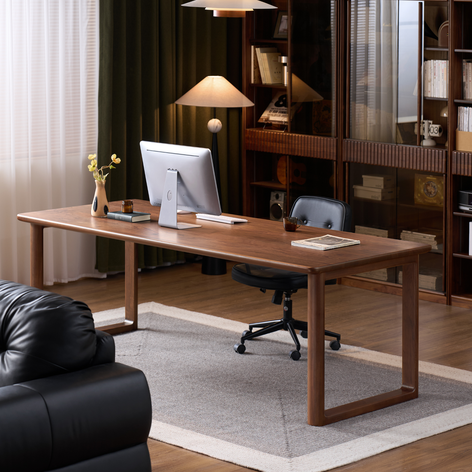 Solidwood Kaman Dining Table, American Black Walnut, Dark Wood