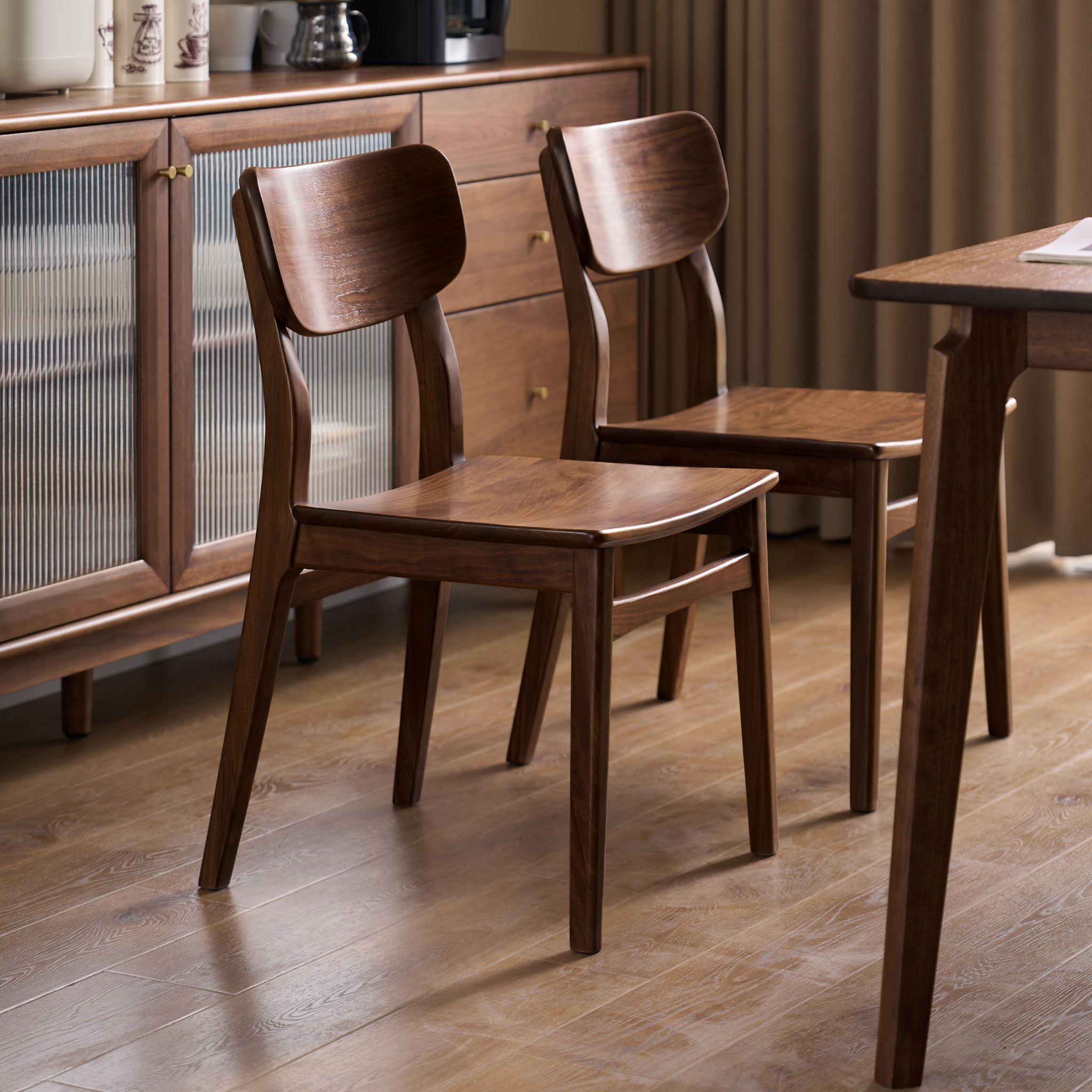 Solidwood Kaman Dining Chair, Set of 2, Walnut