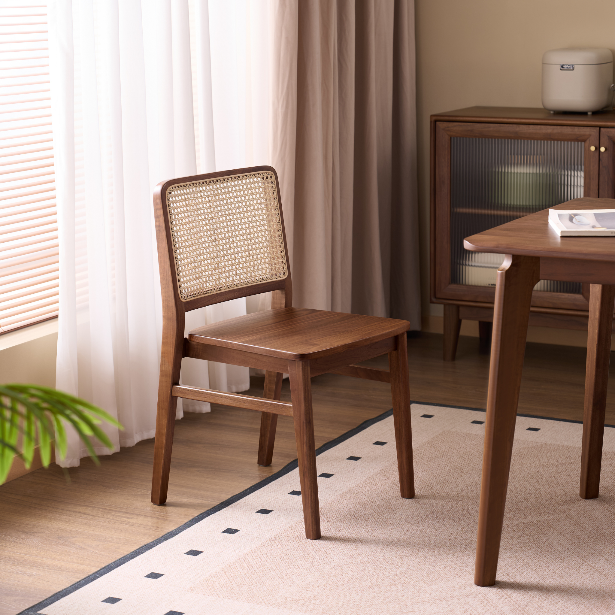 Solidwood Lucca Rattan Dining Chair, Set of 2, Walnut