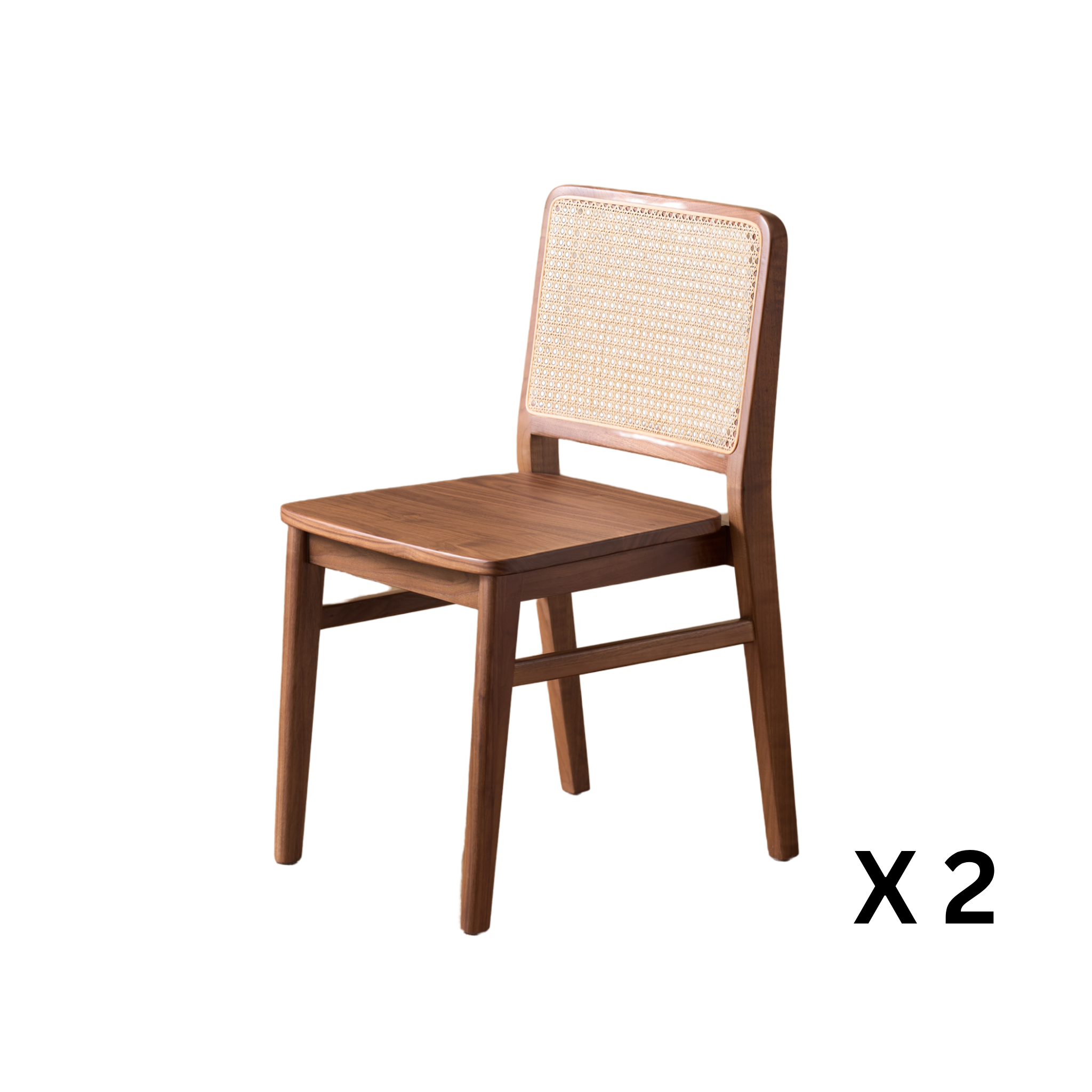 Solidwood Lucca Rattan Dining Chair, Set of 2, Walnut
