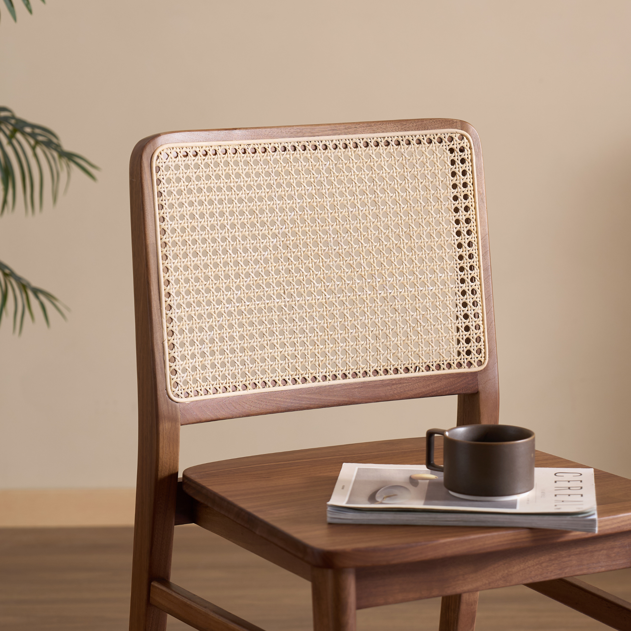 Solidwood Lucca Rattan Dining Chair, Set of 2, Walnut