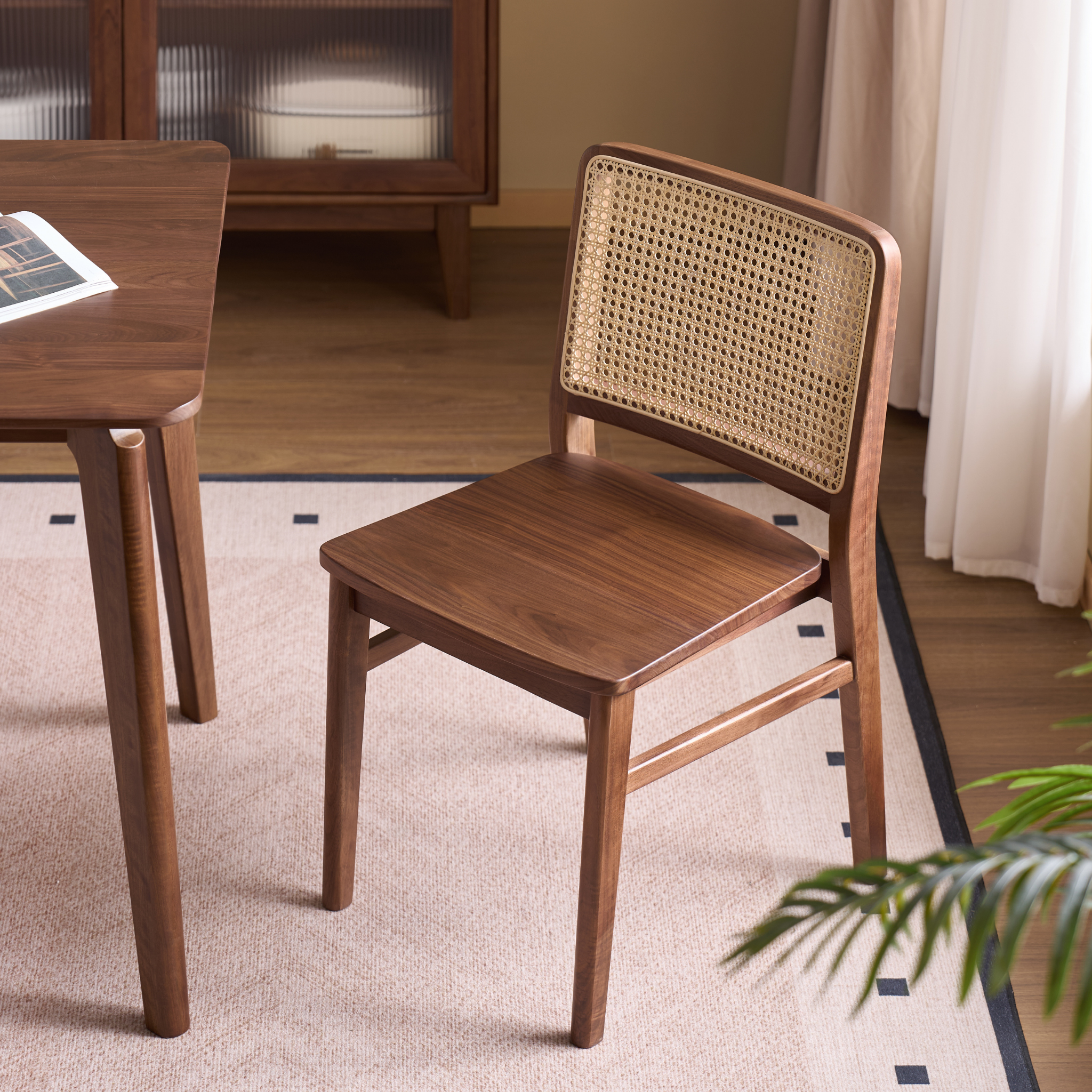 Solidwood Lucca Rattan Dining Chair, Set of 2, Walnut