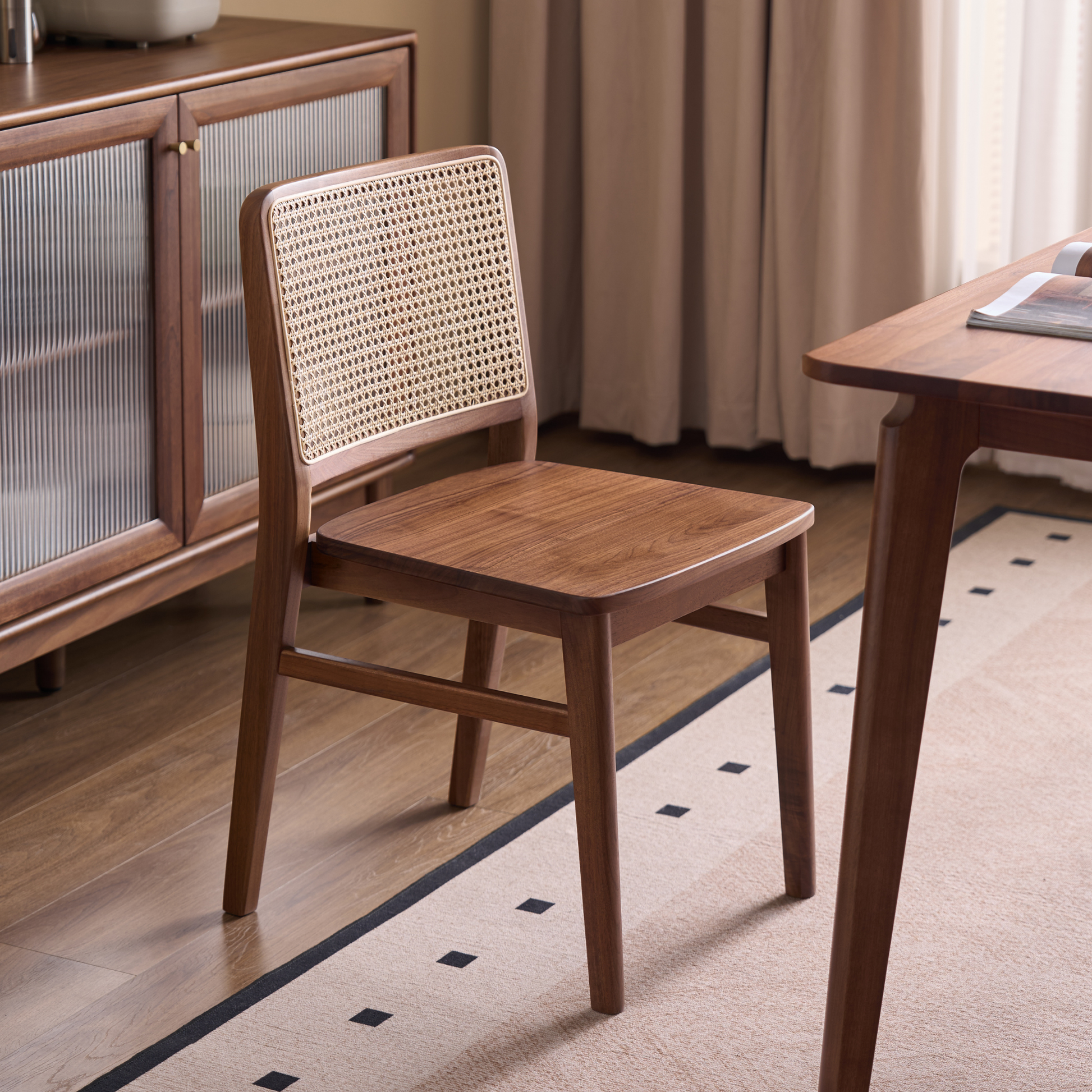 Solidwood Lucca Rattan Dining Chair, Set of 2, Walnut