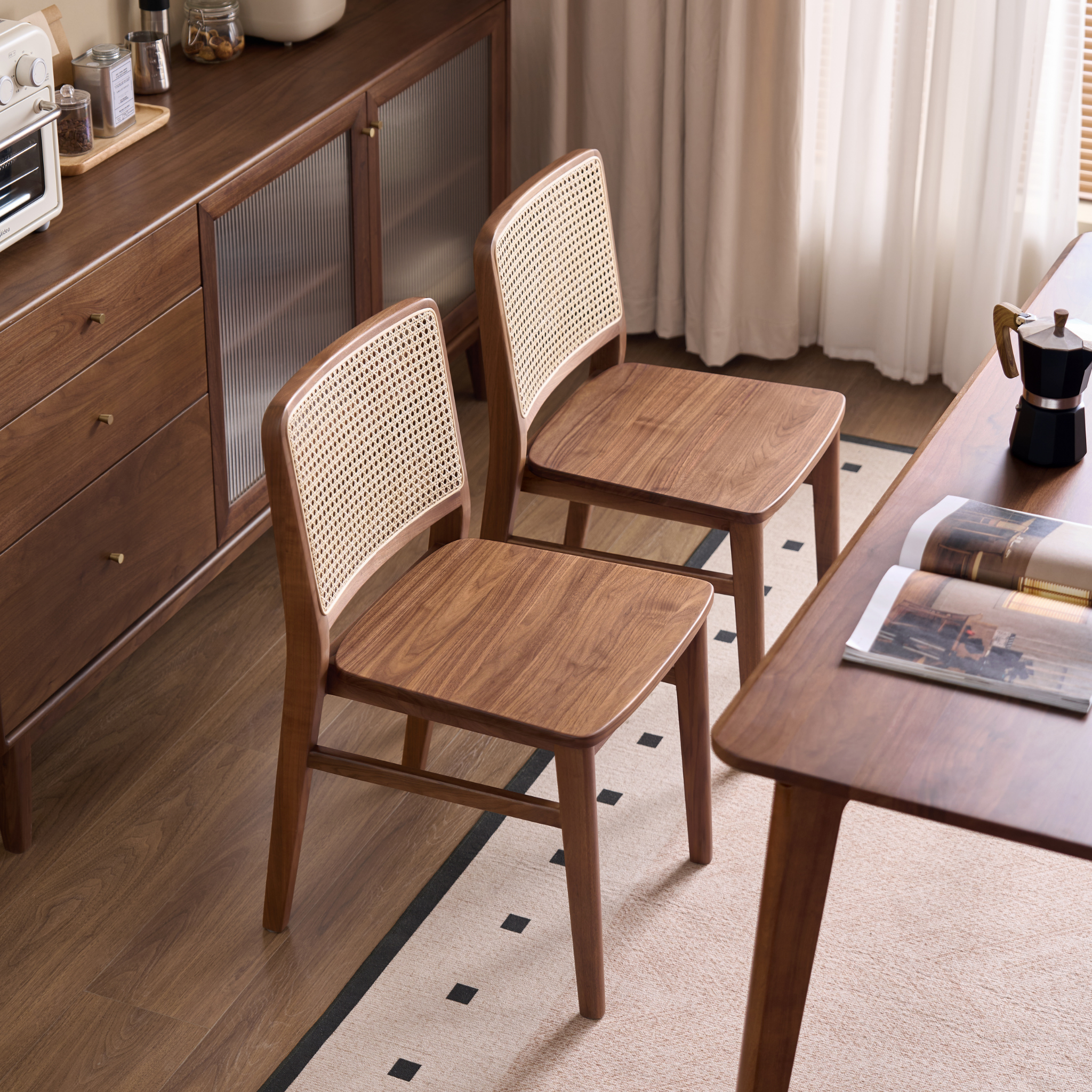 Solidwood Lucca Rattan Dining Chair, Set of 2, Walnut