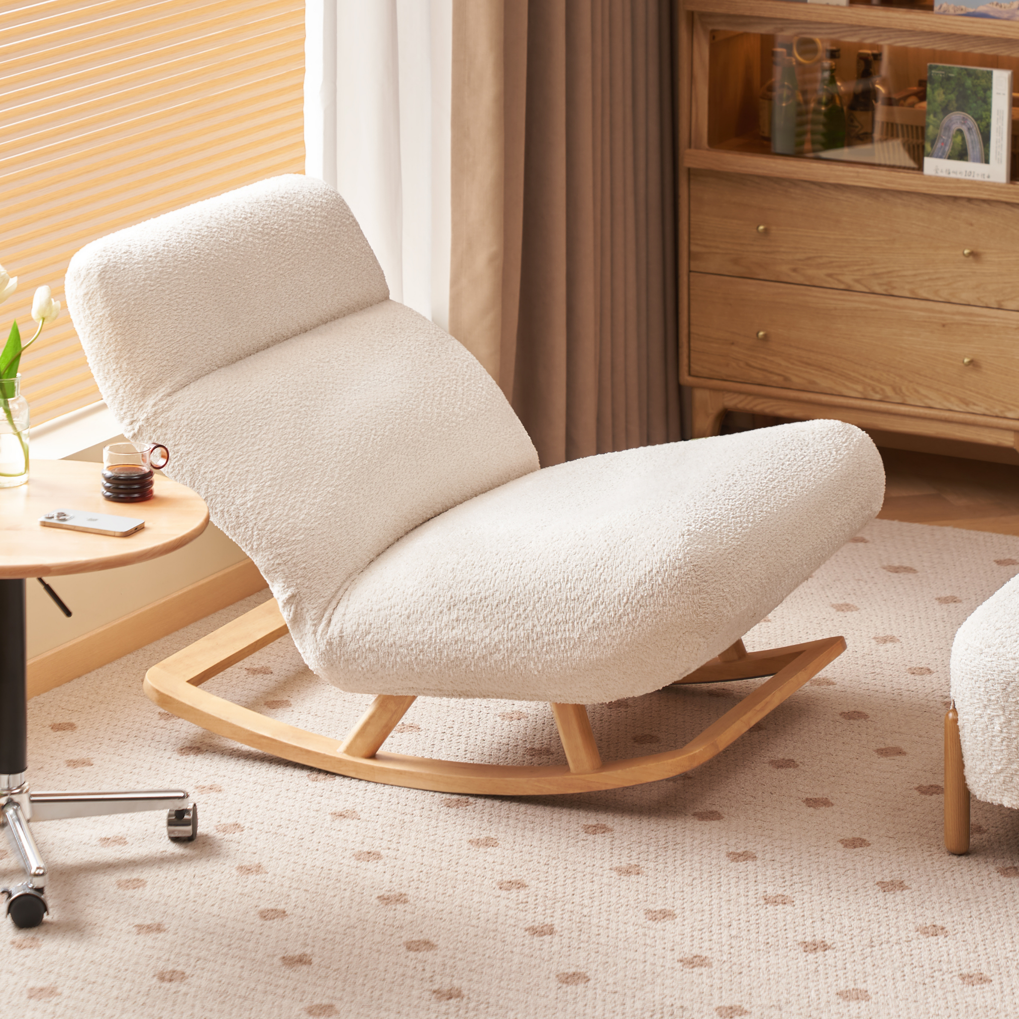 Solidwood Bluro Corduroy Rocking Chair