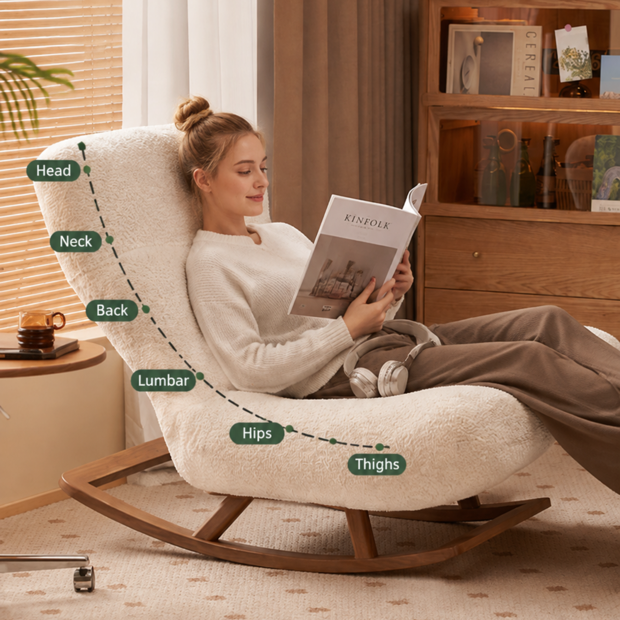 Solidwood Bluro Corduroy Rocking Chair