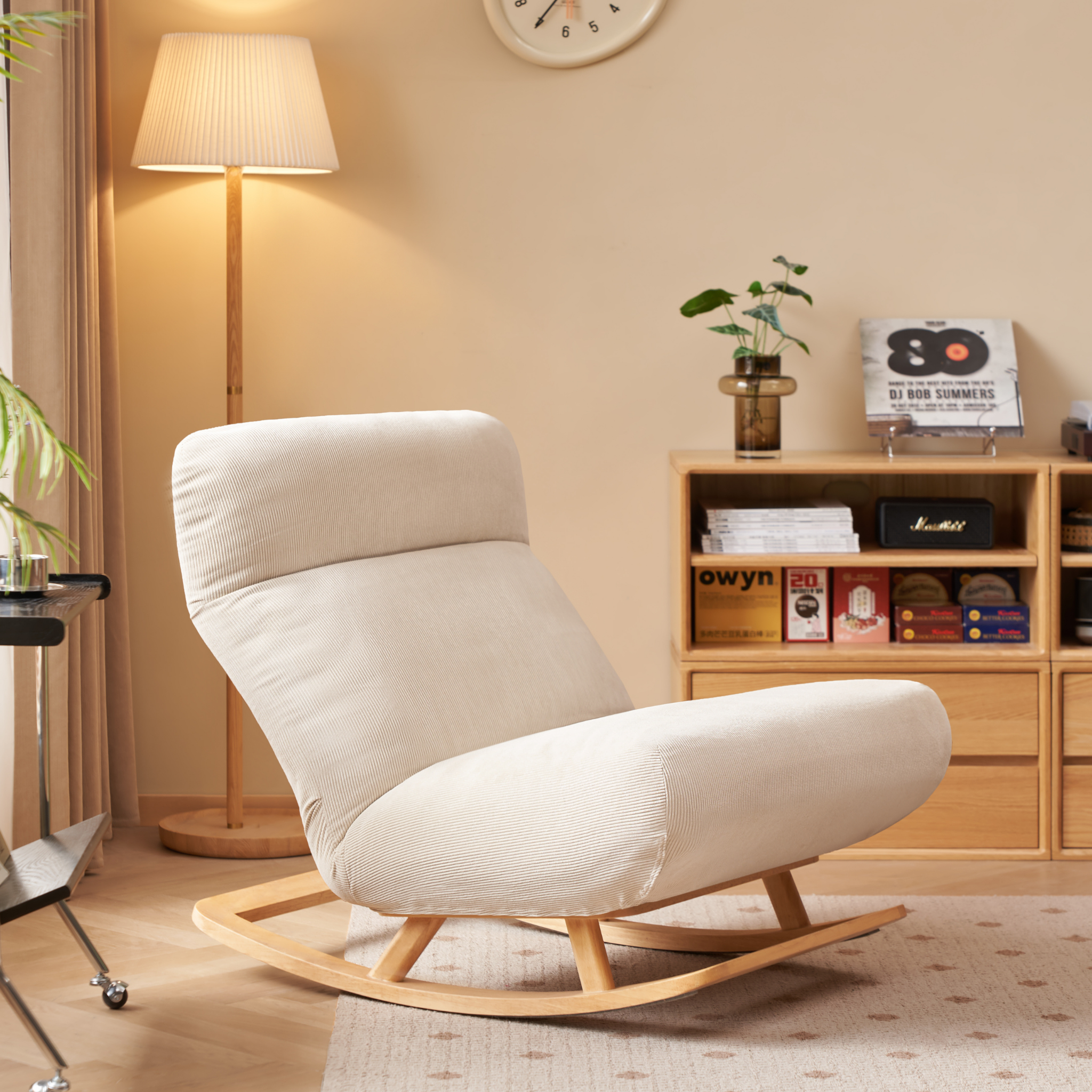 Solidwood Bluro Corduroy Rocking Chair