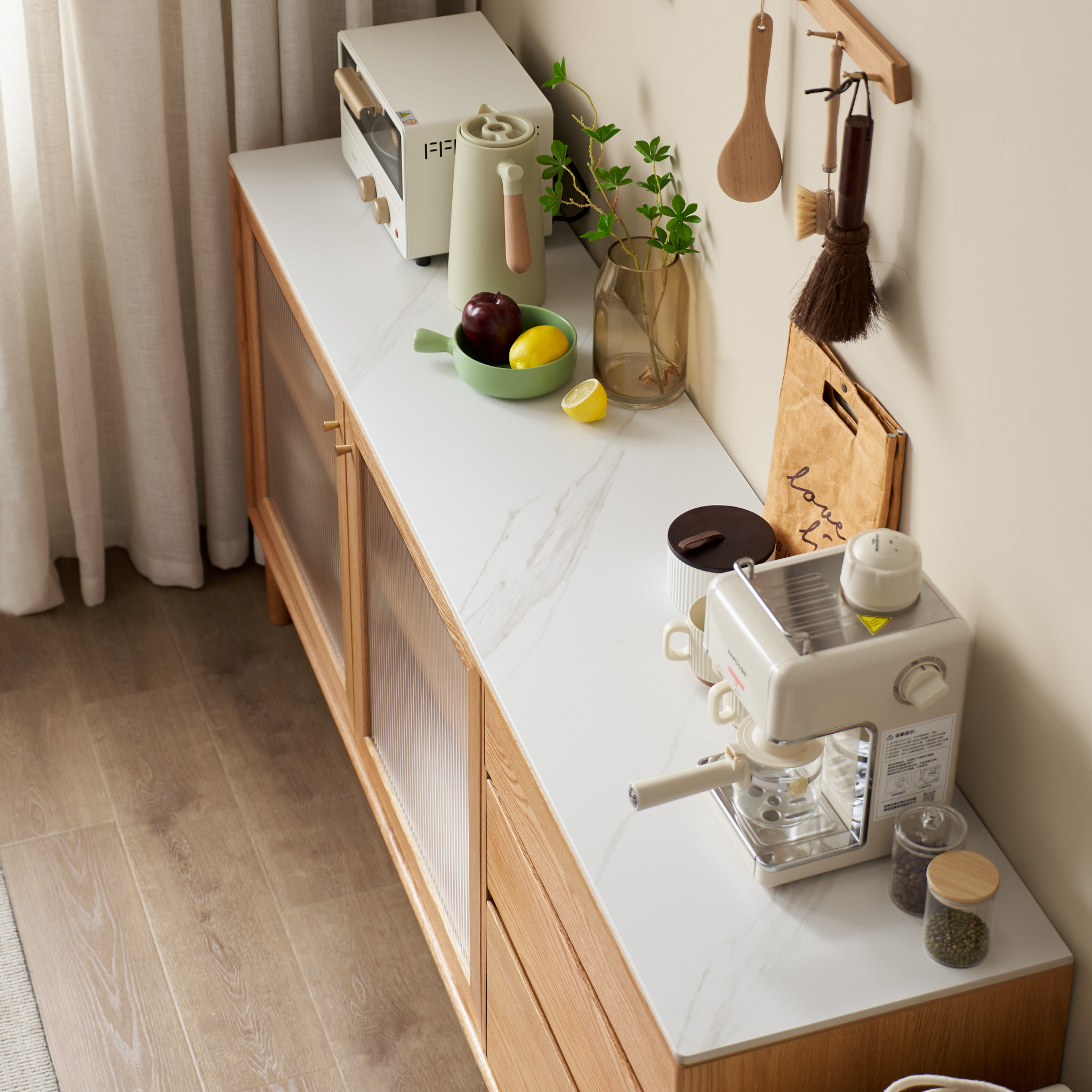 Solidwood Hemura Sideboard with Sintered Stone Top, Oak